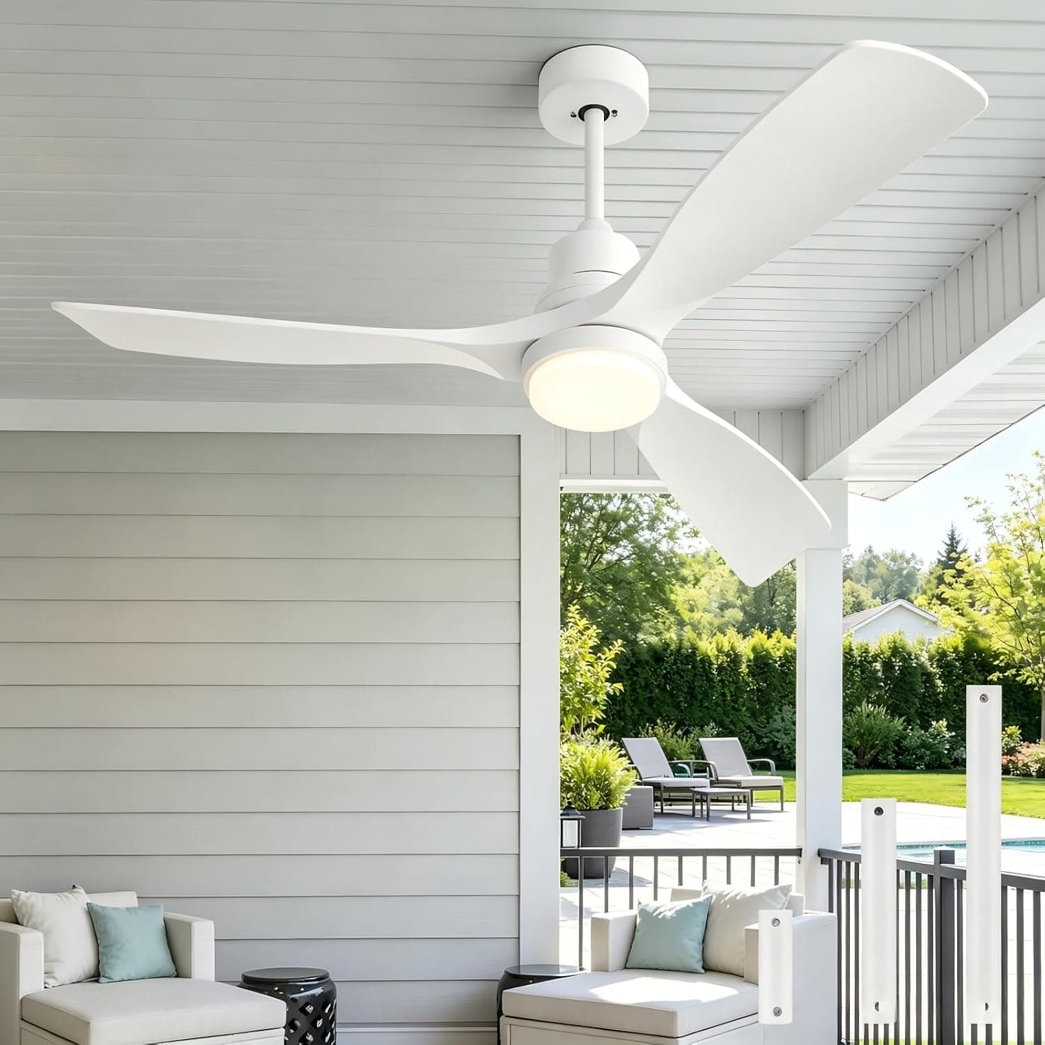 132cm Ventilador De Techo Con Luz Y Mando Motor Dc Silencioso 3aspas Blanco