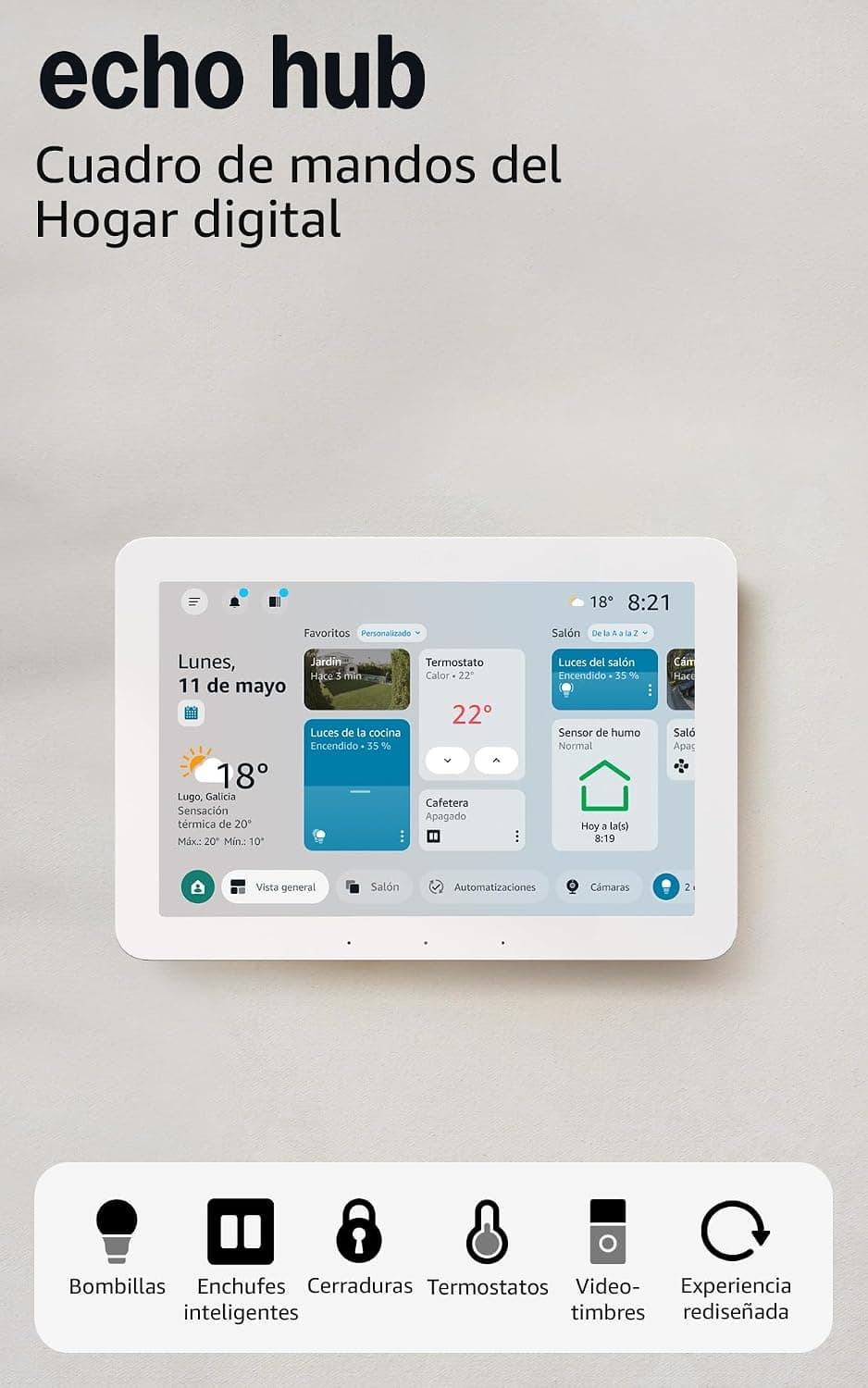 Amazon Echo Hub: cuadro de mandos de Hogar digital de 8“ con una interfaz rediseñada con personalizaciones y Alexa+, compatible con miles de dispositivos