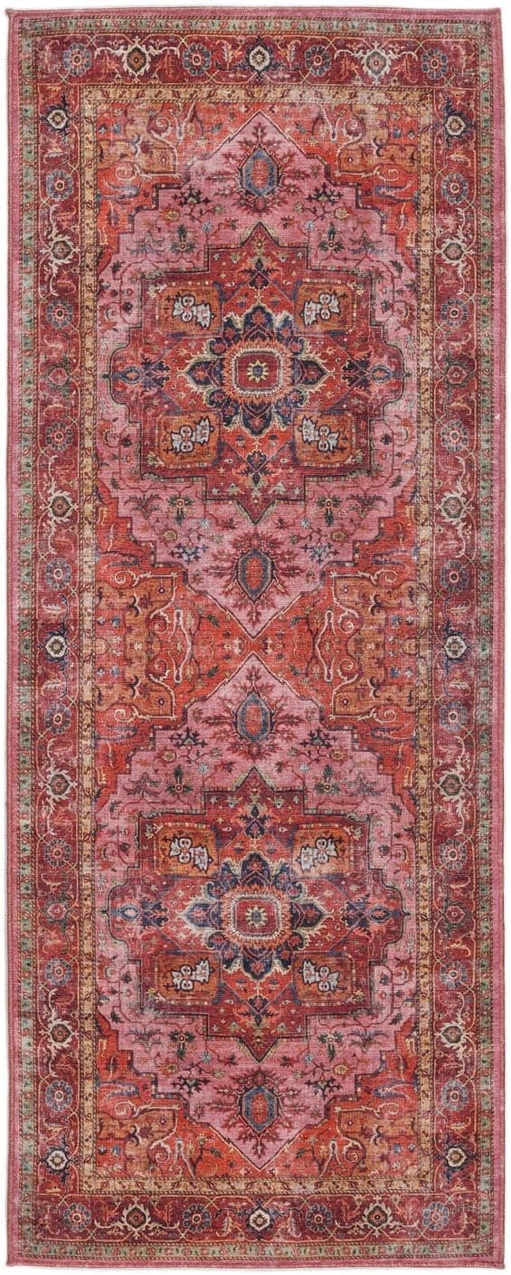 RugVista Georgia Oriental Alfombra, 80 x 200 cm, Rojo/Rosa