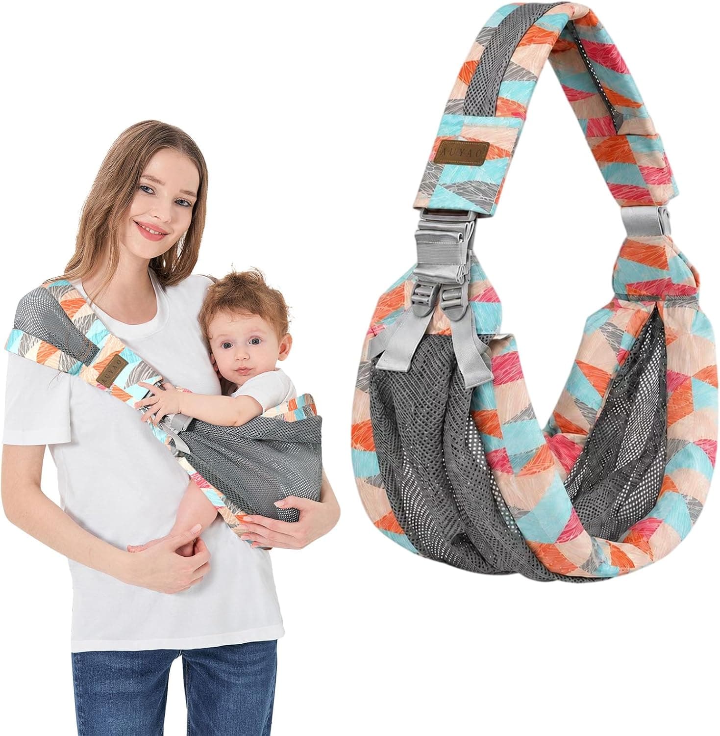 AUYAO Portabebes Lateral, Malla Transpirable Portabebes Ajustable