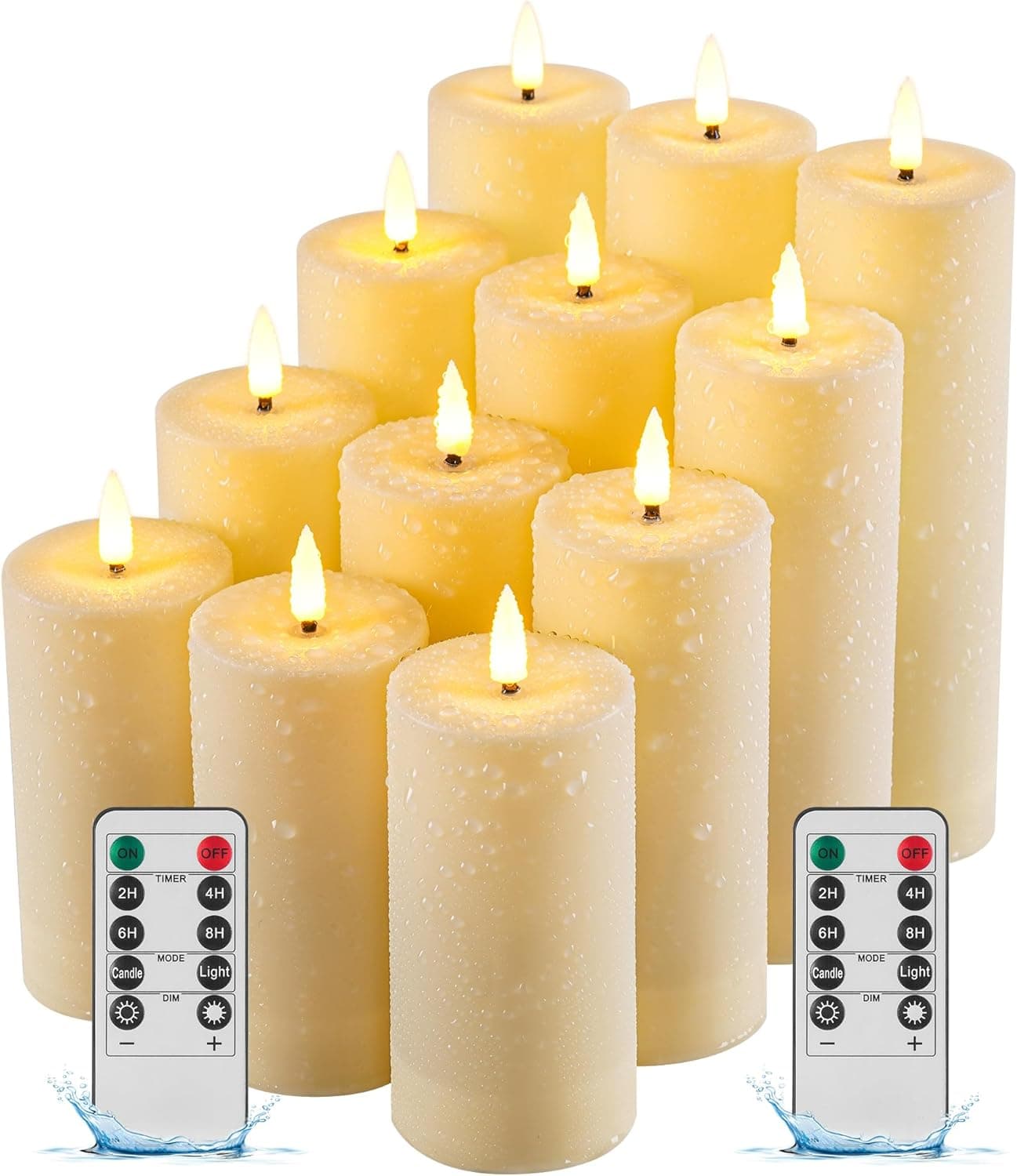 Da by 12 Velas LED Marfil Impermeables, Llama Parpadeante Realista, 2 Mandos a Distancia, 4 Tamaños Surtidos D.5,5cm, Resistente Calor y Lluvia, Reutilizables para Interior y Exterior