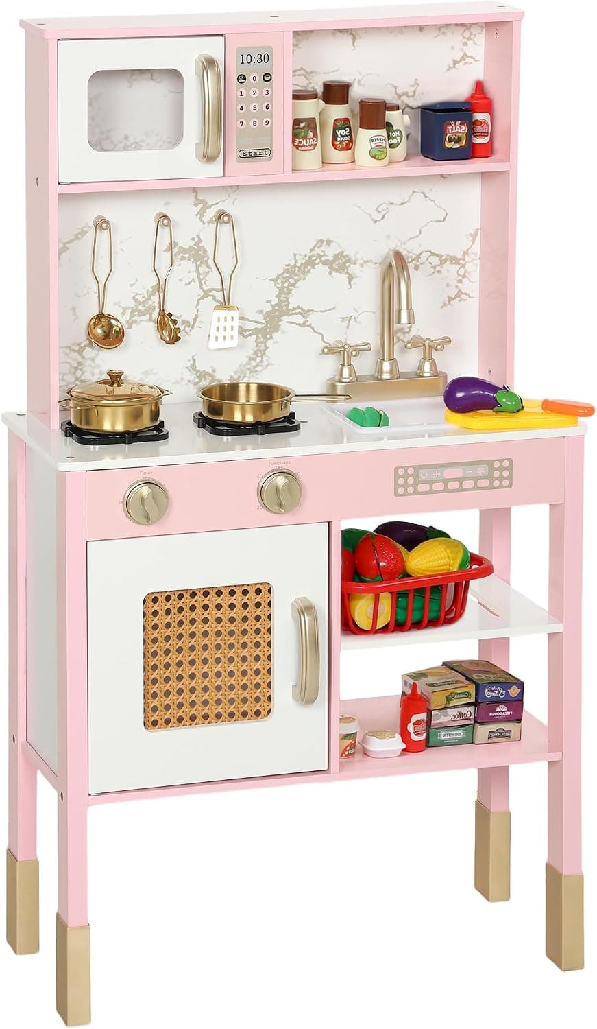 AIYAPLAY Cocina de Juguete de Madera, Cocinita Infantil con Sonido Rosa