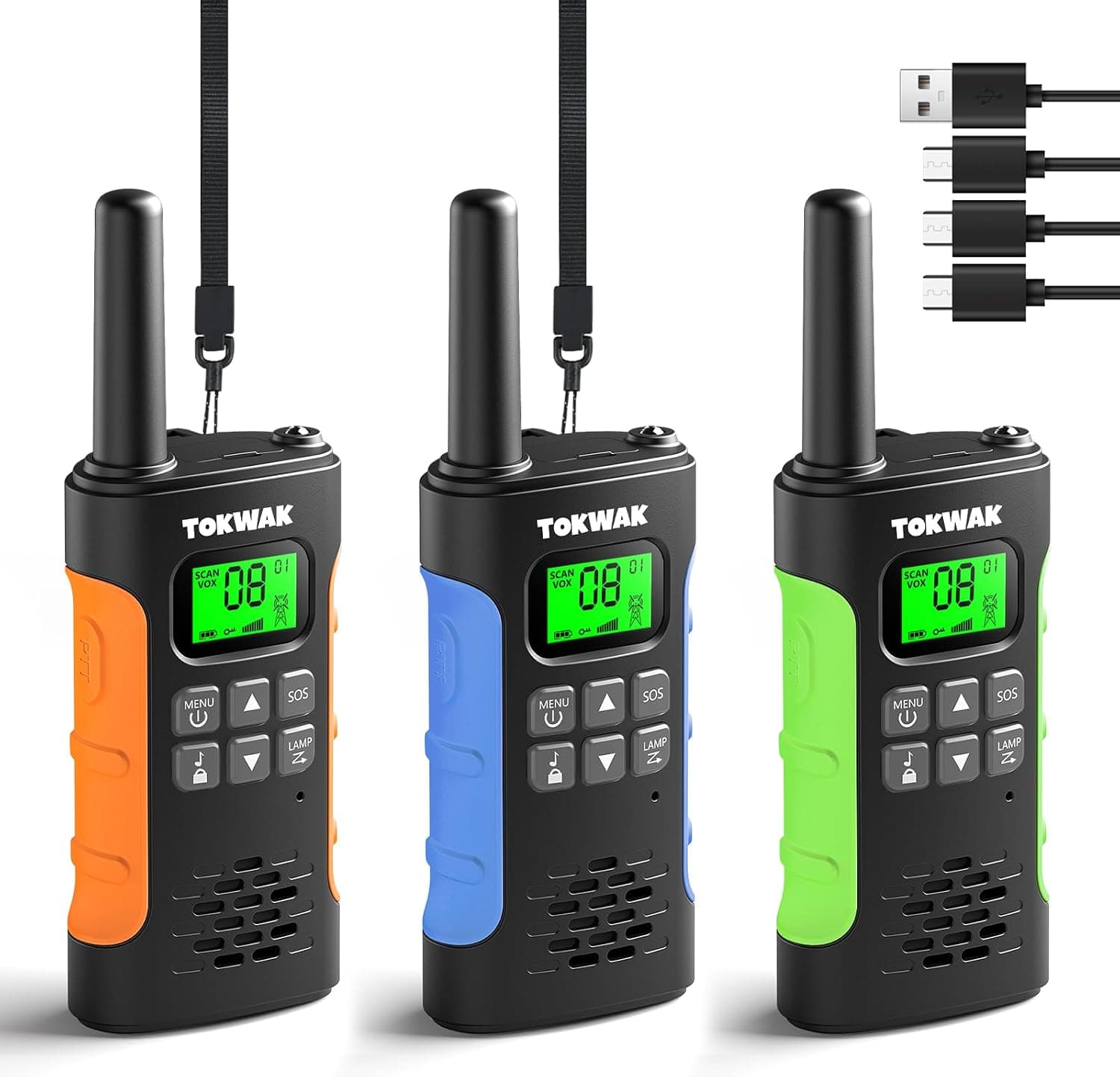Walkie Talkie Recargable de Largo Alcance para Niños Adultos USB-C 3 Piezas