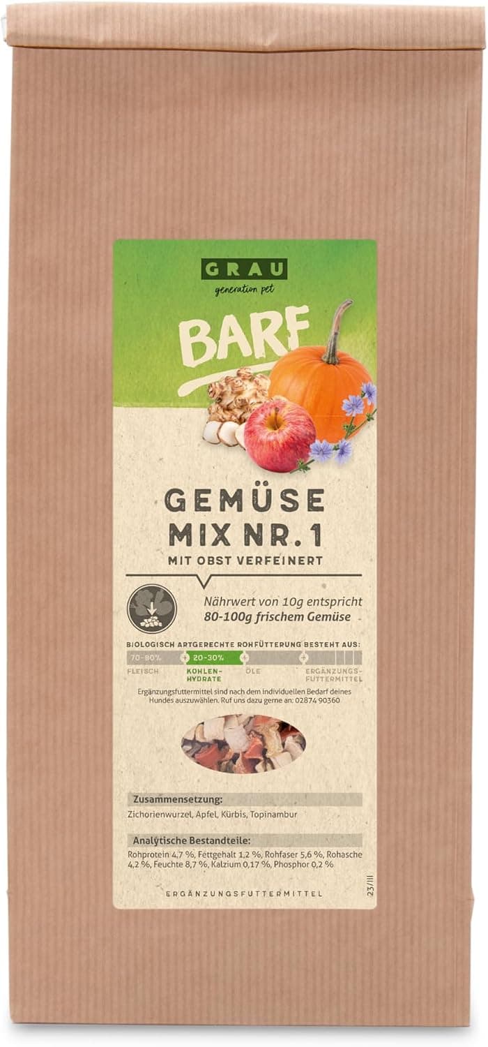 Grau – El Original – Mezcla de verdura deshidratada para menús Barf para Perros - Mezcla n.º 1, Pack Individual (1 x 500 g), alimento complementario para Perros