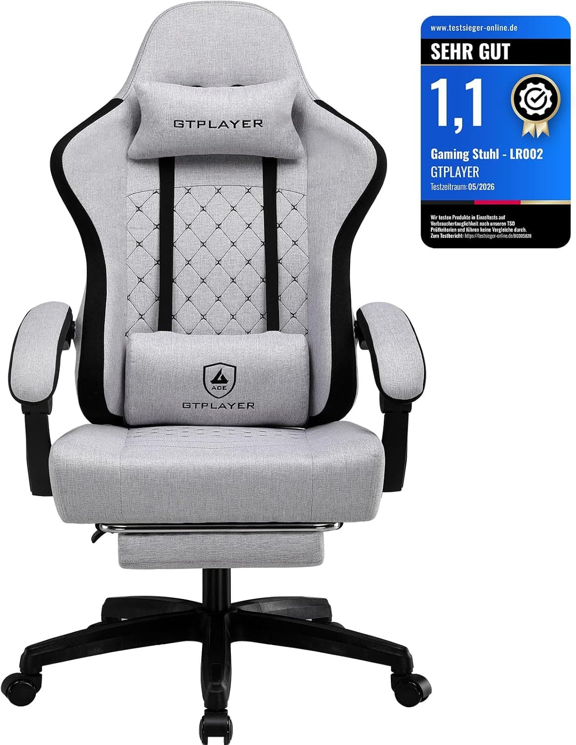 GTPLAYER Silla para juegos, silla de oficina con suspensión bolsillo, reposabrazos articulados y reposapiés, silla ergonómica de ordenador con respaldo alto con soporte lumbar FG