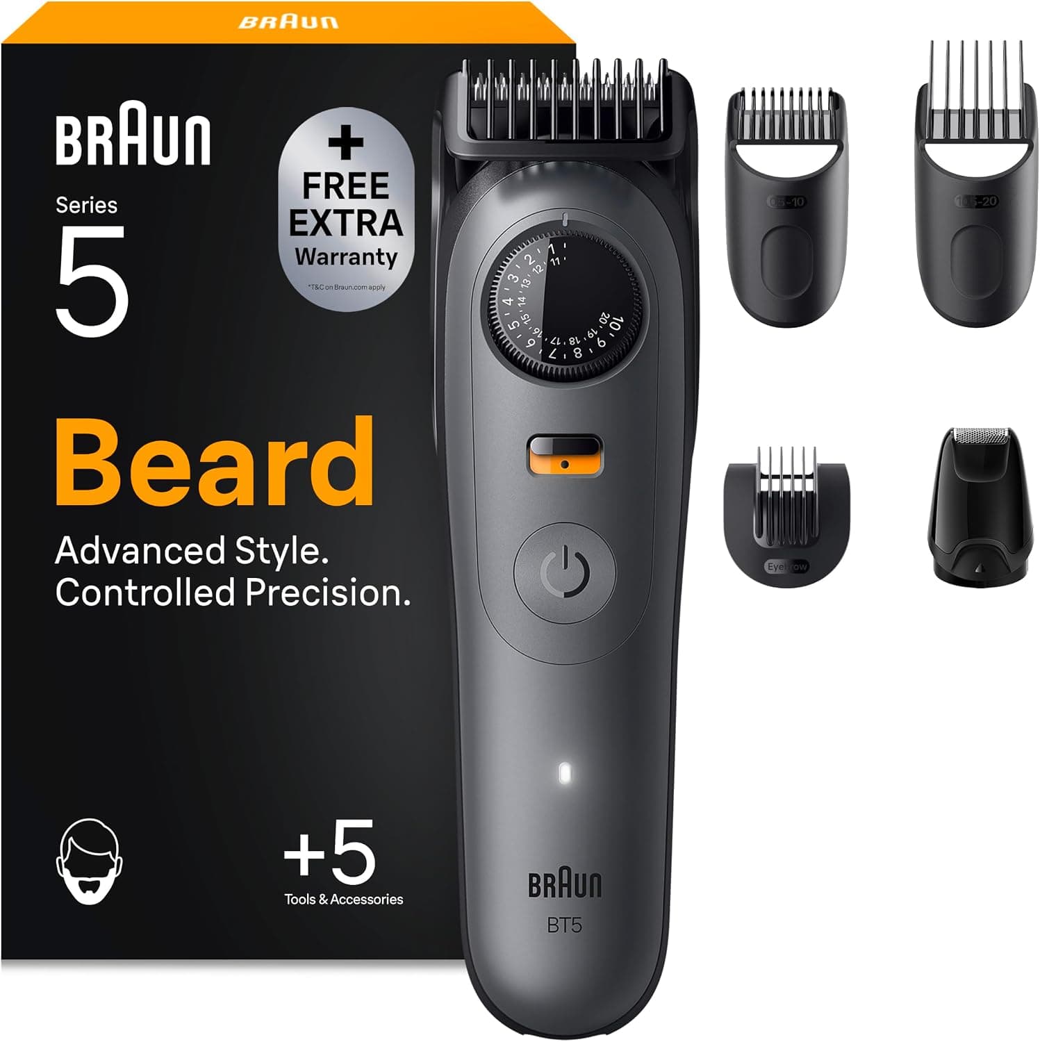 Braun Recortadora de Barba Hombre Series 5, BT5535, Gris