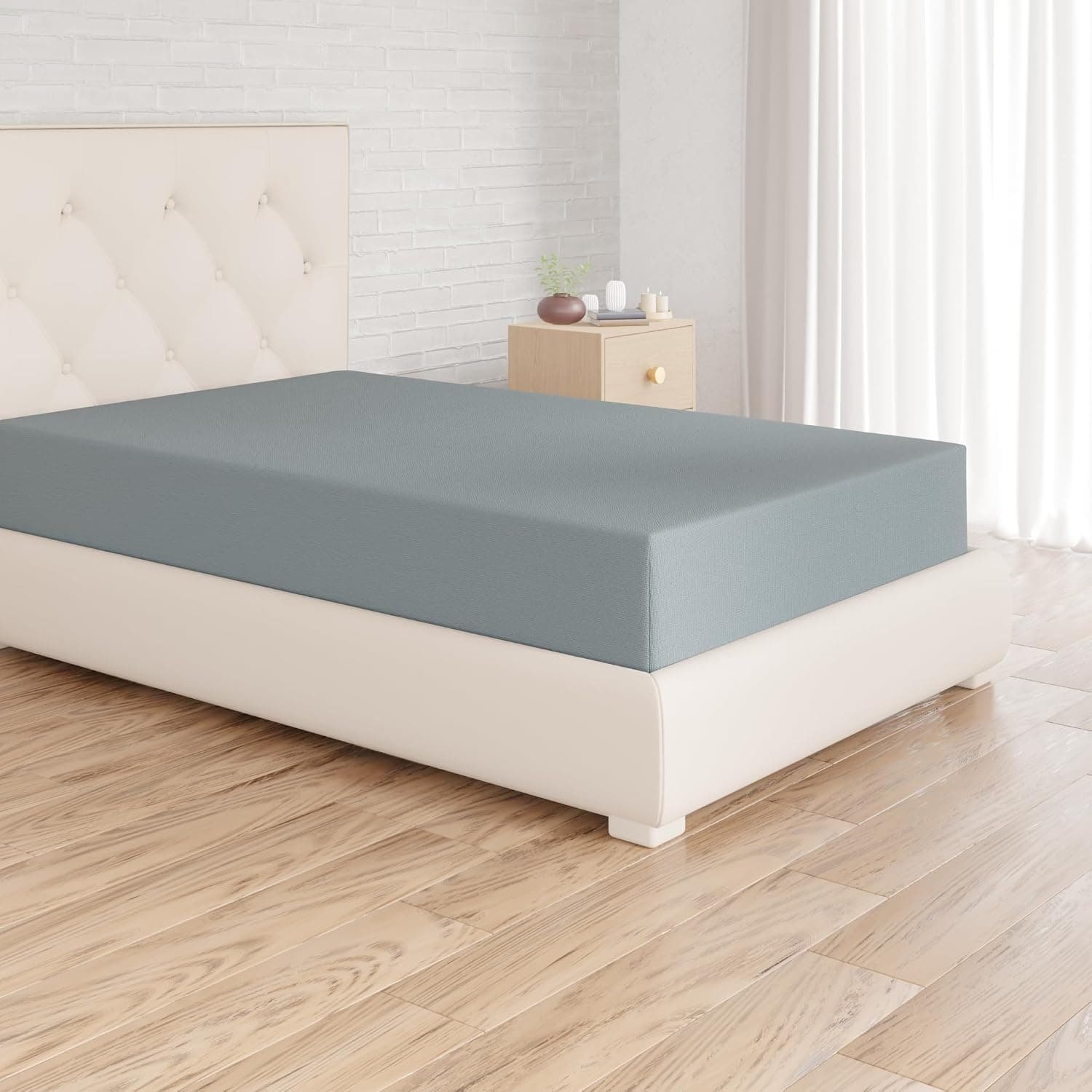 Amazon Basics Sabana Bajera Ajustable, 90 x 190 x 30 cm, de Poliéster Microfibra, SPA Azul