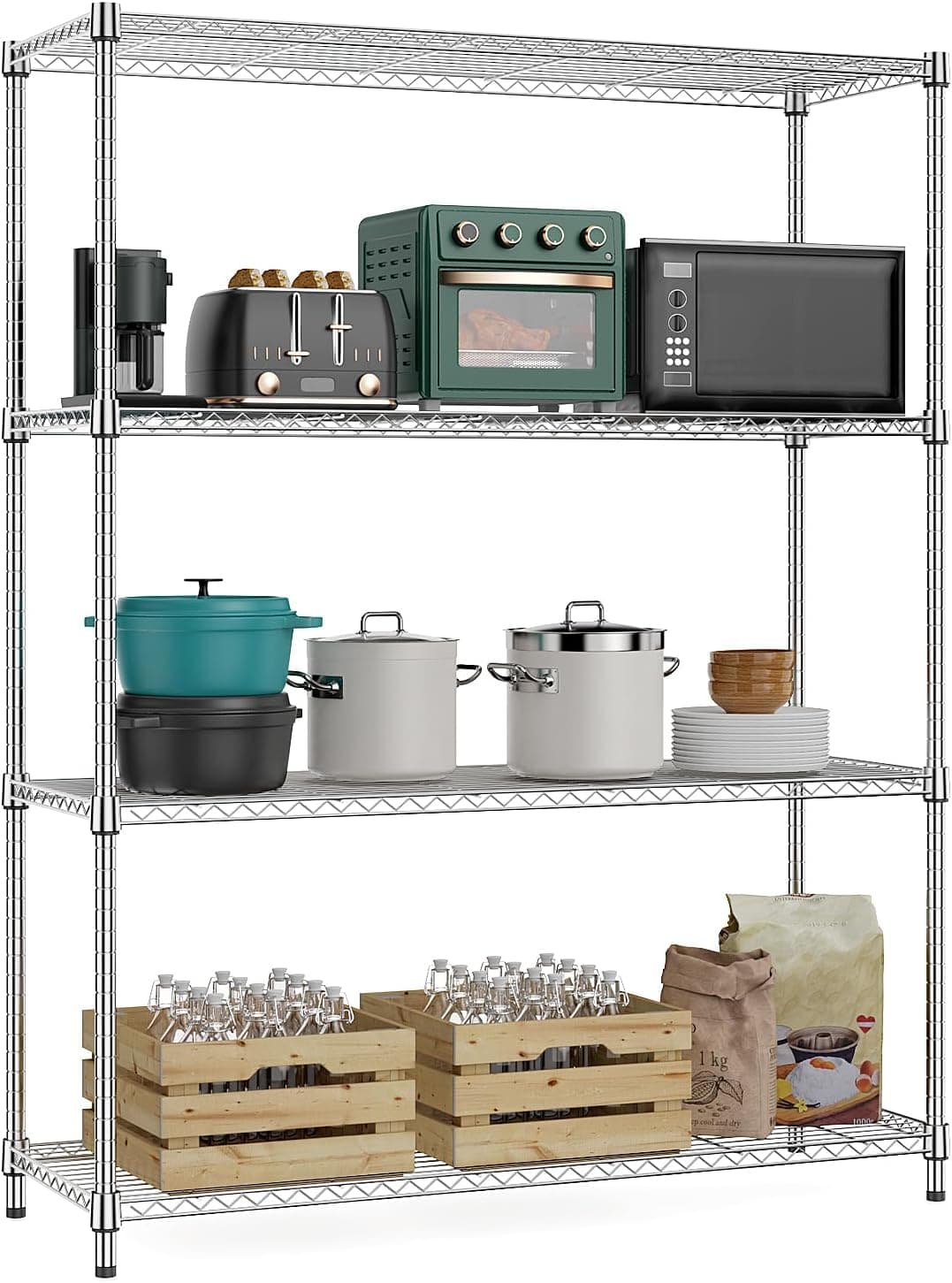 M MZG Estantería Metálica de Carga Pesada de 4 Niveles, hasta 635,6 kg, Baldas Ajustables, para Garaje, Taller y Almacén, Estudio,Cromado, 40 x 115 x 150,8 cm