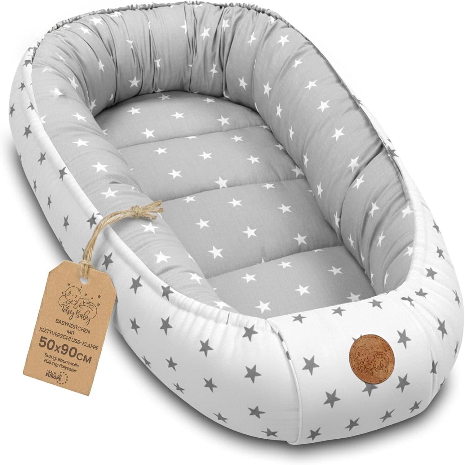 Nido bebé recién nacido 90x50 cm - capullo de colecho reductor cuna algodón cuco ideal para góndola moisés y viaje perfecto para niños y niñas Asterisco Gris-Blanco
