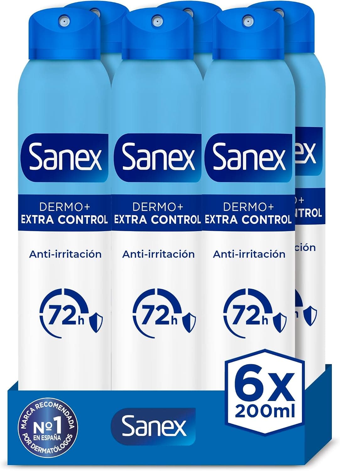 Sanex Dermo+ Extra Control, Desodorante Antitranspirante Spray, 6x200ml