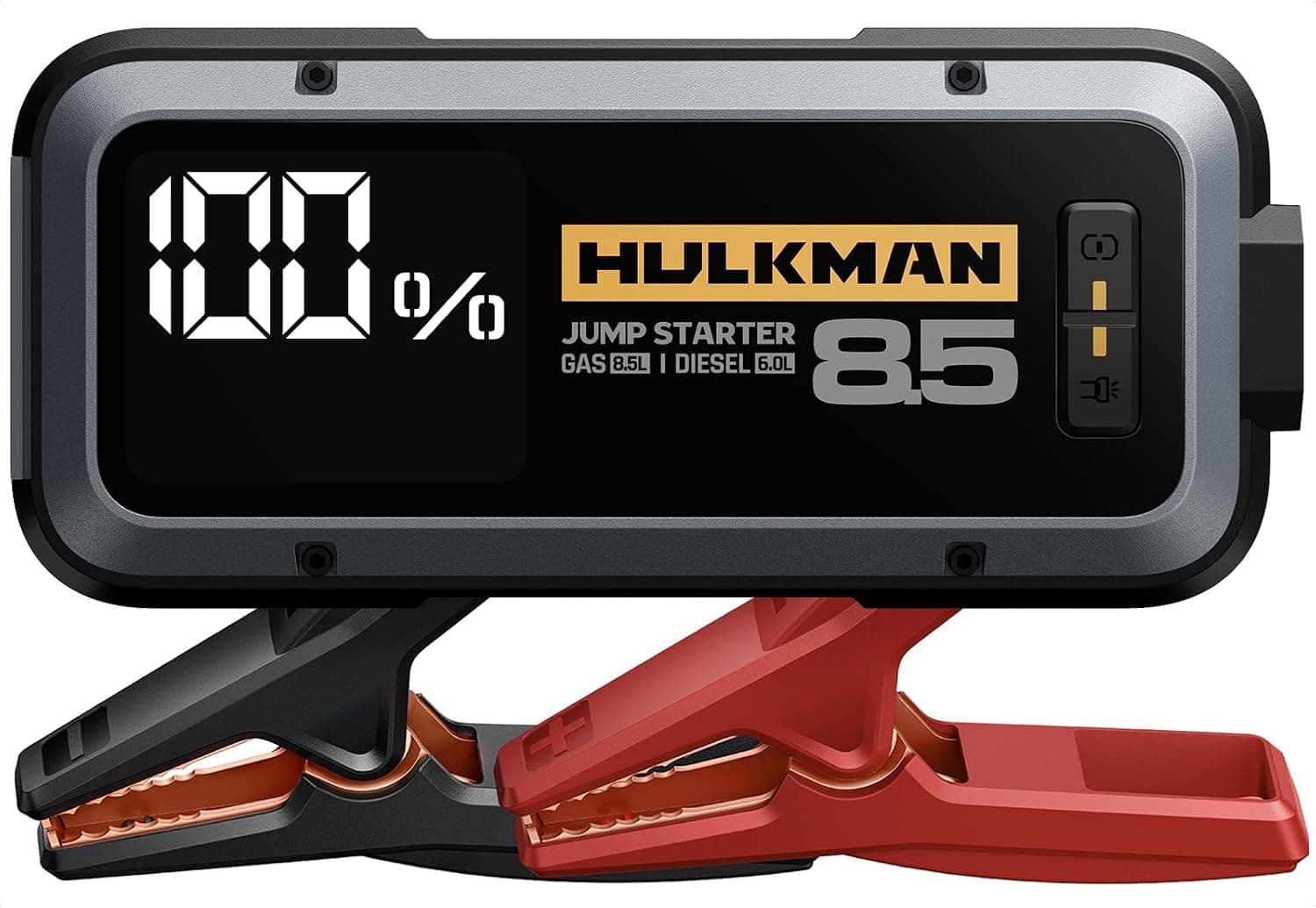 HULKMAN Alpha85 Arrancador de Coches 20000mAh 2000A Arrancador de Baterías de Coche (para 8,5L de Gasolina o 6,0L de Diésel) con Linterna LED de Emergencia Impermeable 65W Carga Rápida