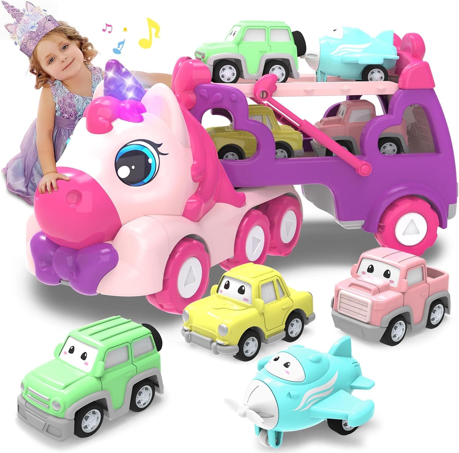 5 en 1 Camión de Transporte Juguetes para Niñas,Juguetes para Niñas Niños 2 3 4 Años,Regalo para Niña de 2 3 4 Años