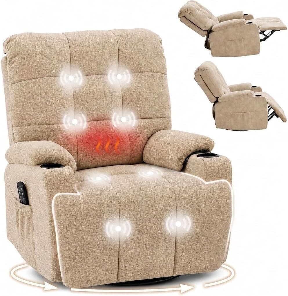 FLEXISPOT Sillón Relax Eléctrico Giratorio 270°, Masaje y Calor,Carga 200kg