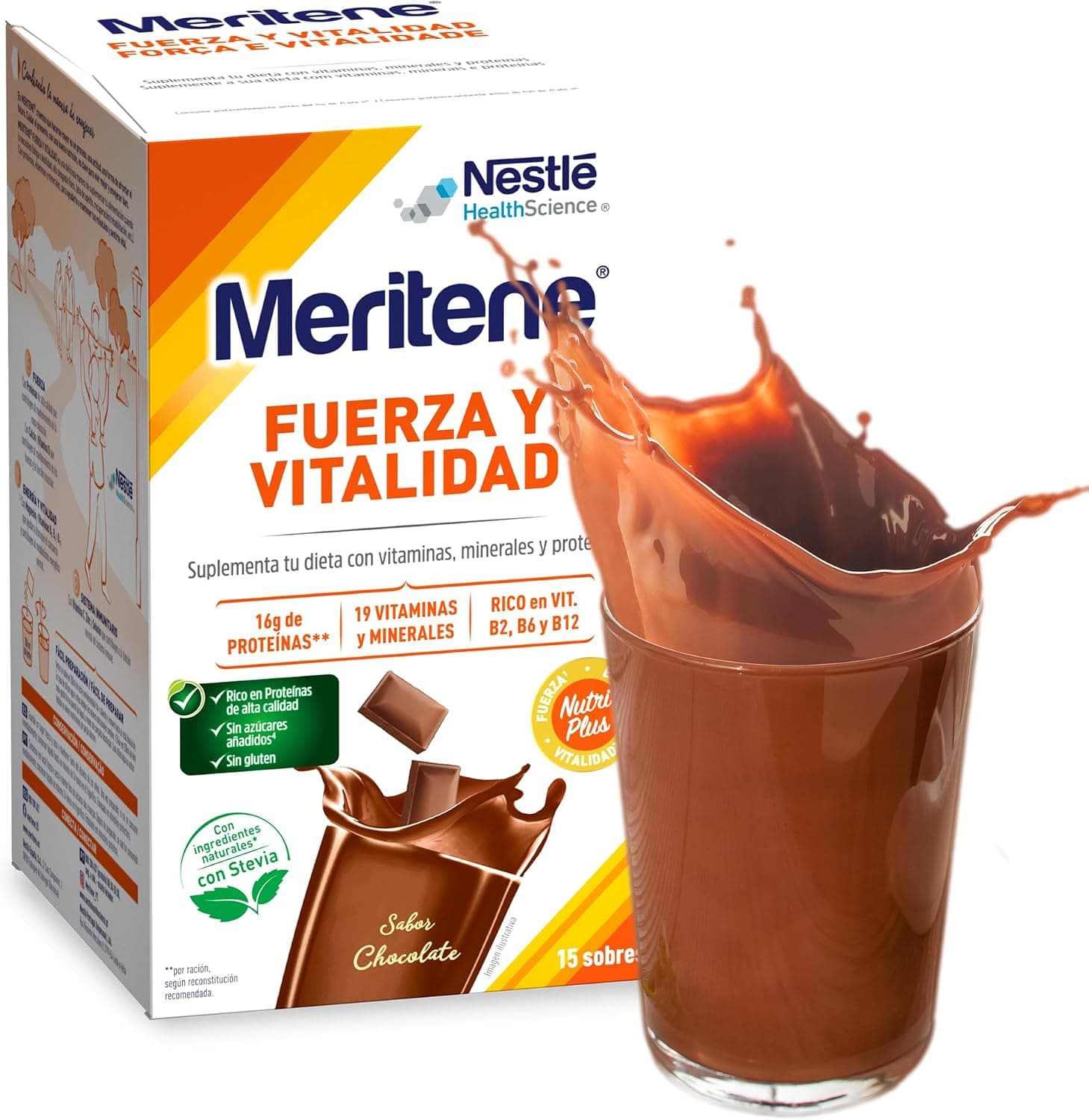 Meritene Fuerza y Vitalidad Batido Sabor Chocolate | 15 Sobres 450g