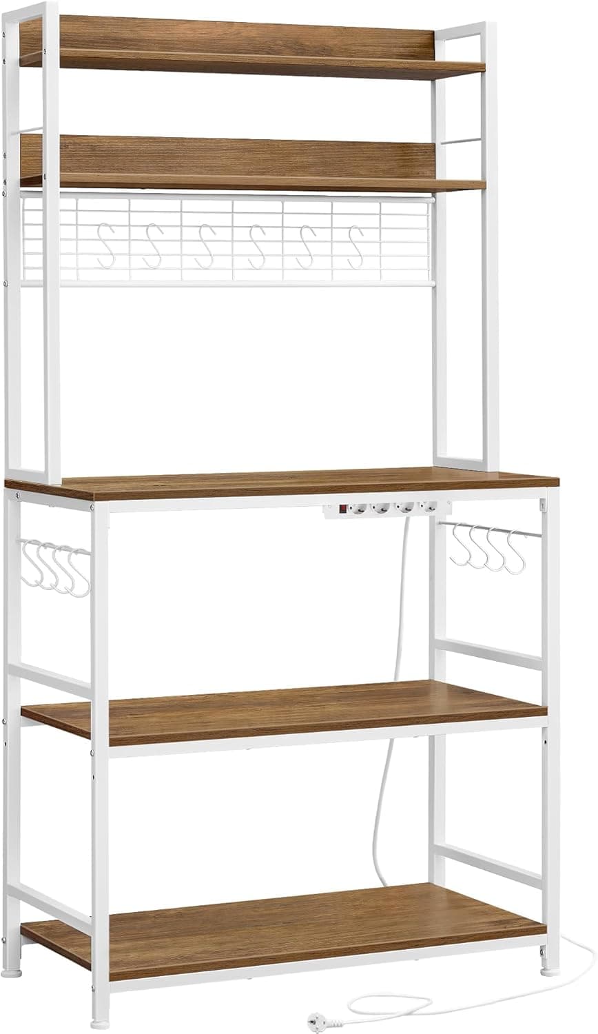 VASAGLE Estanteria Cocina con 4 Enchufes y 2 Puertos USB, Mueble Microondas