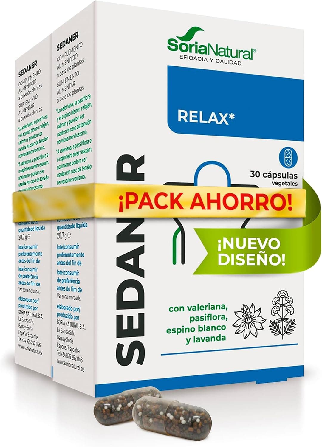 Sedaner Plantas para el Sueño y la Calma, Pack 2 x 30 Cáps, Soria Natural