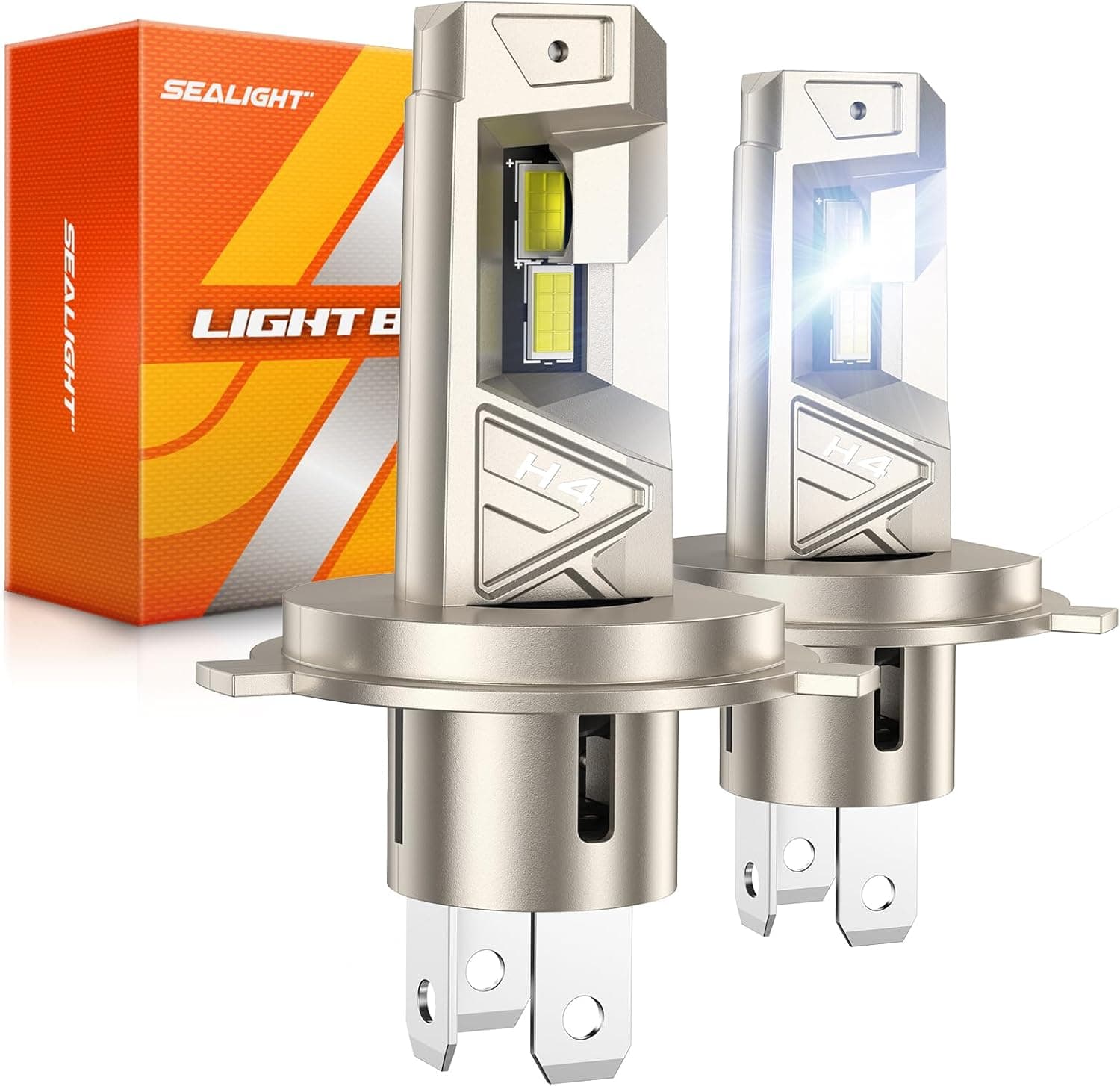 SEALIGHT H4 LED Bombillas 52000lm con Ventilador de Refrigeración para Motocicletas y Automóviles, se Puede Utilizar Como luz Alta y Luz Baja, Plug-N-Play, Paquete de 2