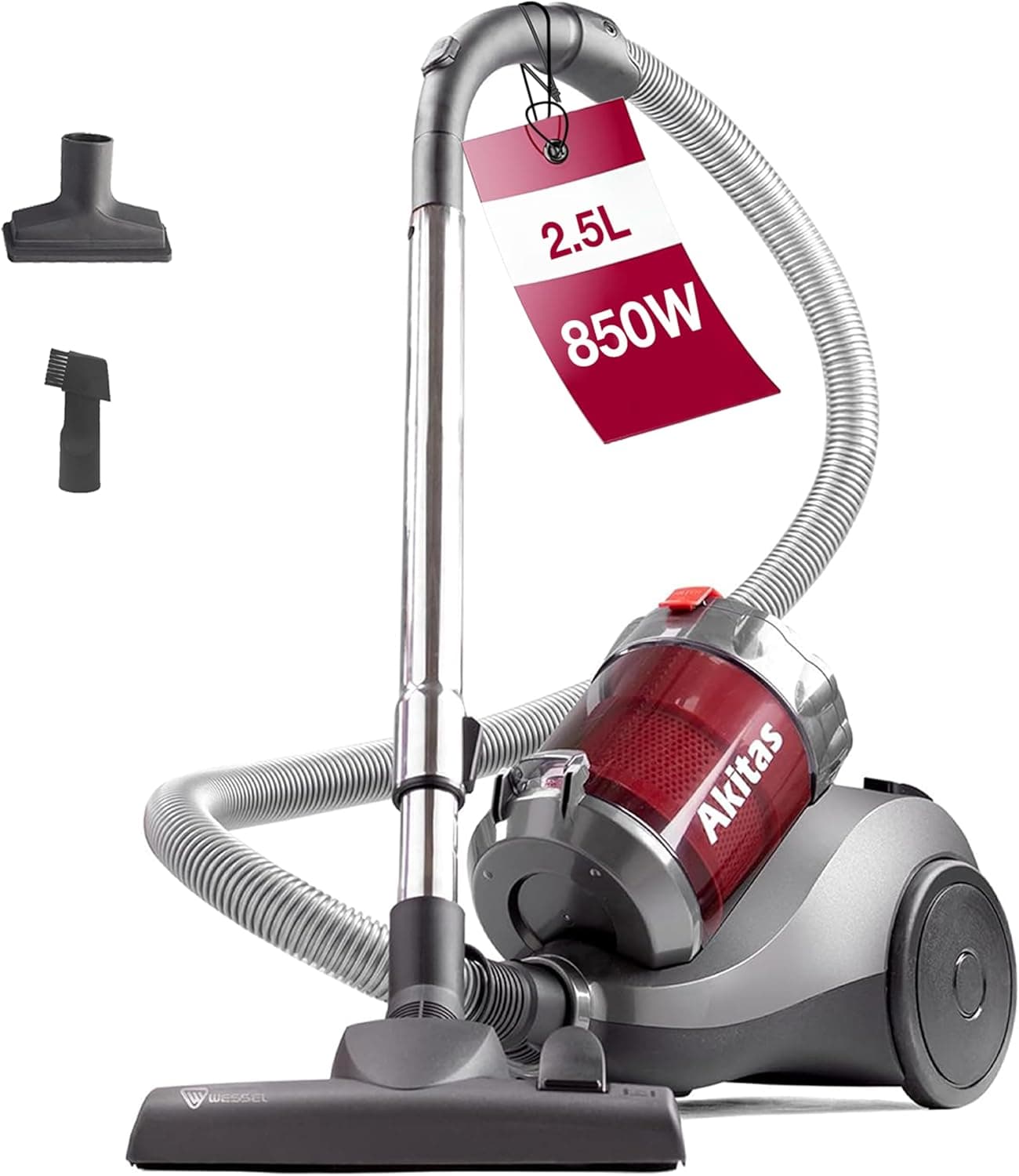 Akitas C6 Aspiradora Sin Bolsa 2.5L con Cabezal Alemán Wessel-Werk, 850W Potente Aspirador Trineo para Suelos Duros y Alfombras