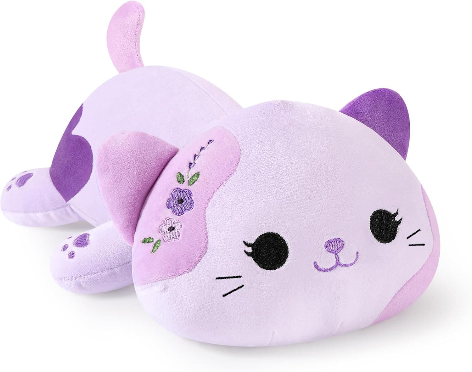 Shownicer Peluche Gato Kuscheltier Peluche Kawaii Gato Almohada de Peluche Juguetes Plüsch Kätzchen Regalo de Peluche para Adultos Niños 3+ años (Violeta, 30cm)