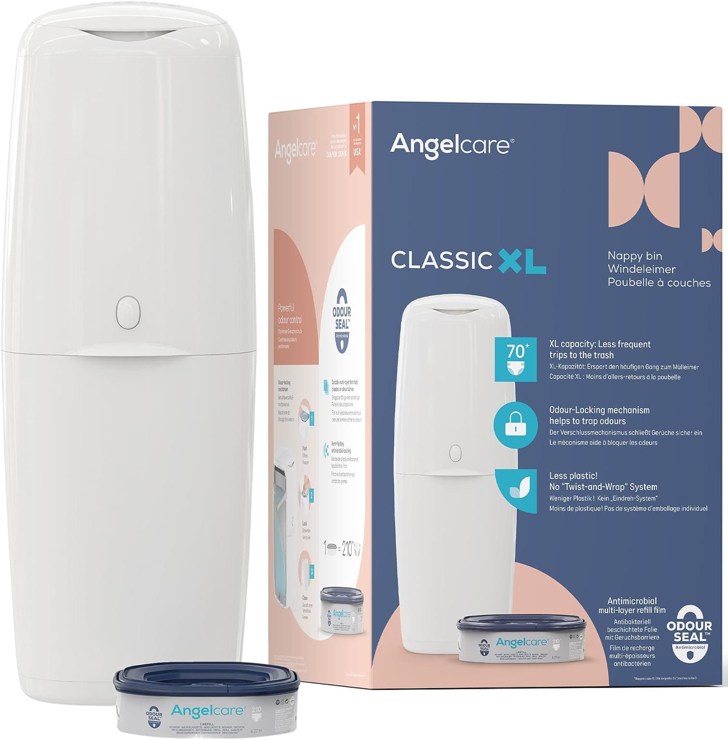 Angelcare Classic XL - Contenedor de Pañales con Recambio 1 Mes