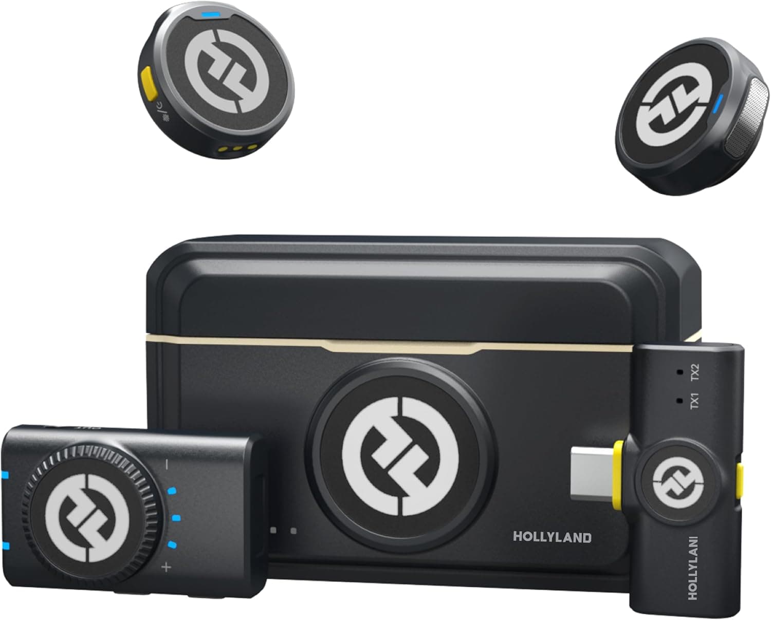 Hollyland Lark M2 Mini Combo Micrófono Inalámbrico (2TX+2RX) para Cámara, iPhone, Android, PC, 300m, 48kHz/24 bit, Hi-Fi Audio, ENC Anti-rumore, Microfono de Solapa per Livestream, Vlog - Negro