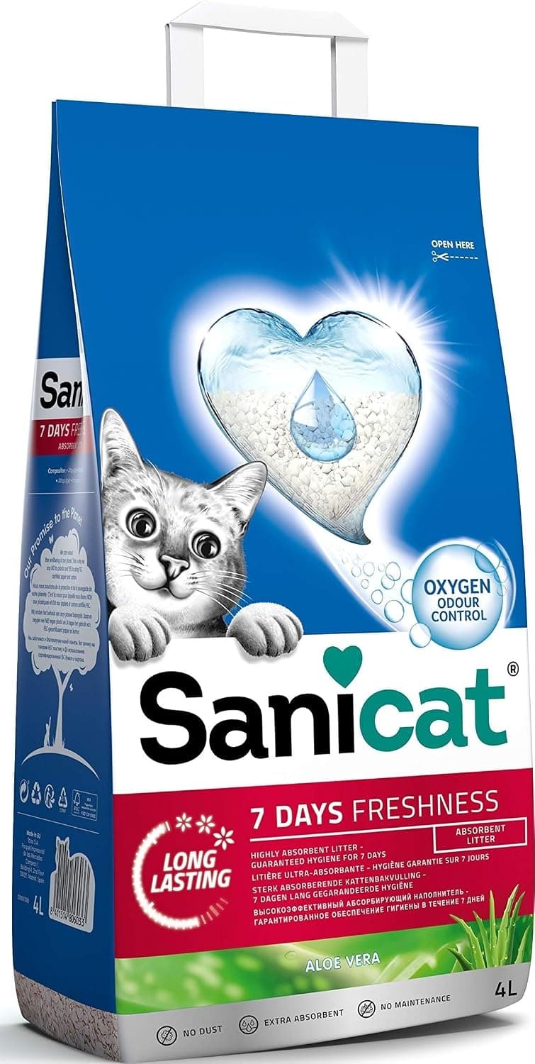 Sanicat - Arena para Gatos Classic con Aloe Vera | Controla el Olor Durante 7 días | Absorción rápida | Producto higiene de tu Mascota | 4L de Capacidad
