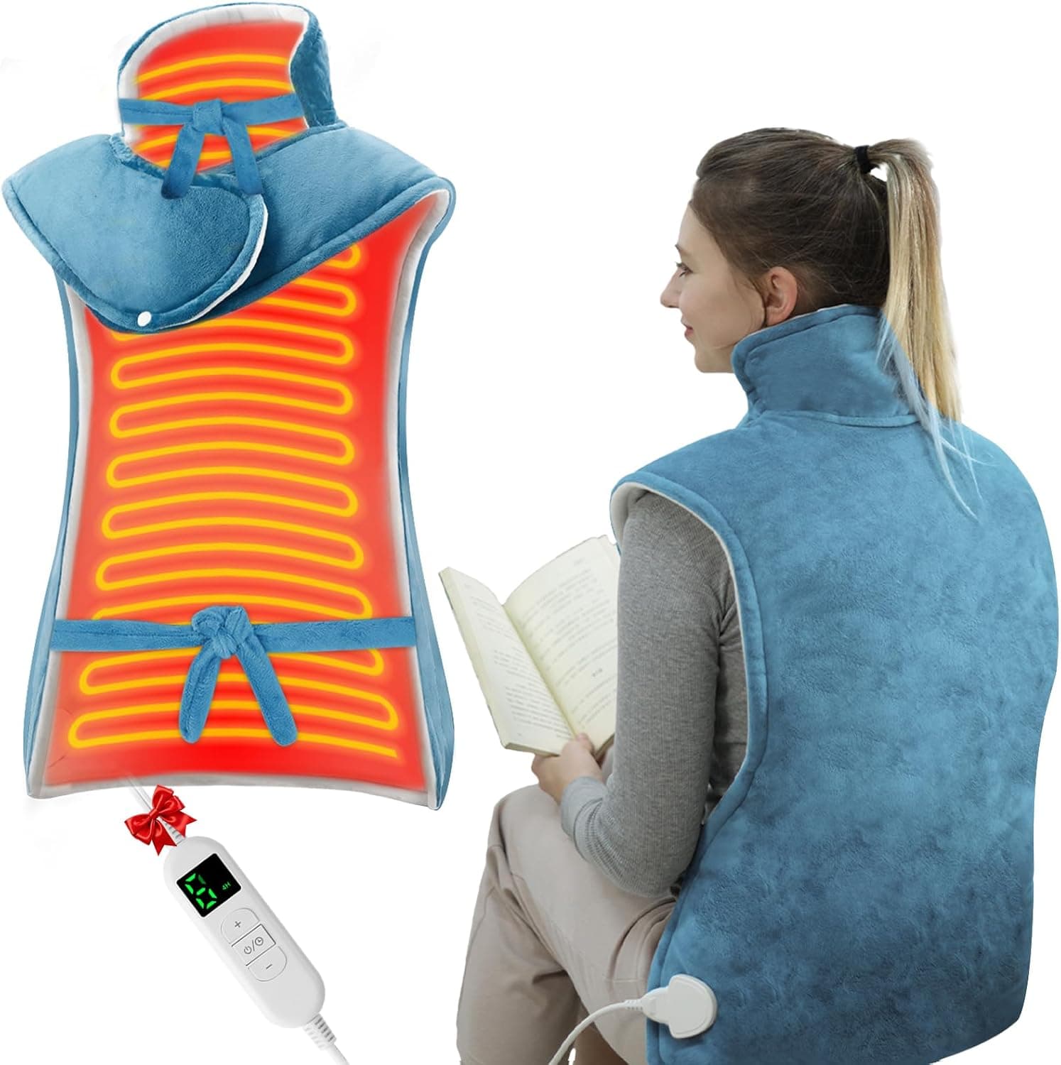 ITSHINY Almohadilla Térmica para Cuello y Espalda, Almohadilla Térmica Eléctrica con 6 Niveles de Calor, Temporizadores de Apagado Automático, Calentamiento Rápido, Lavable a Máquina, 60x108 cm