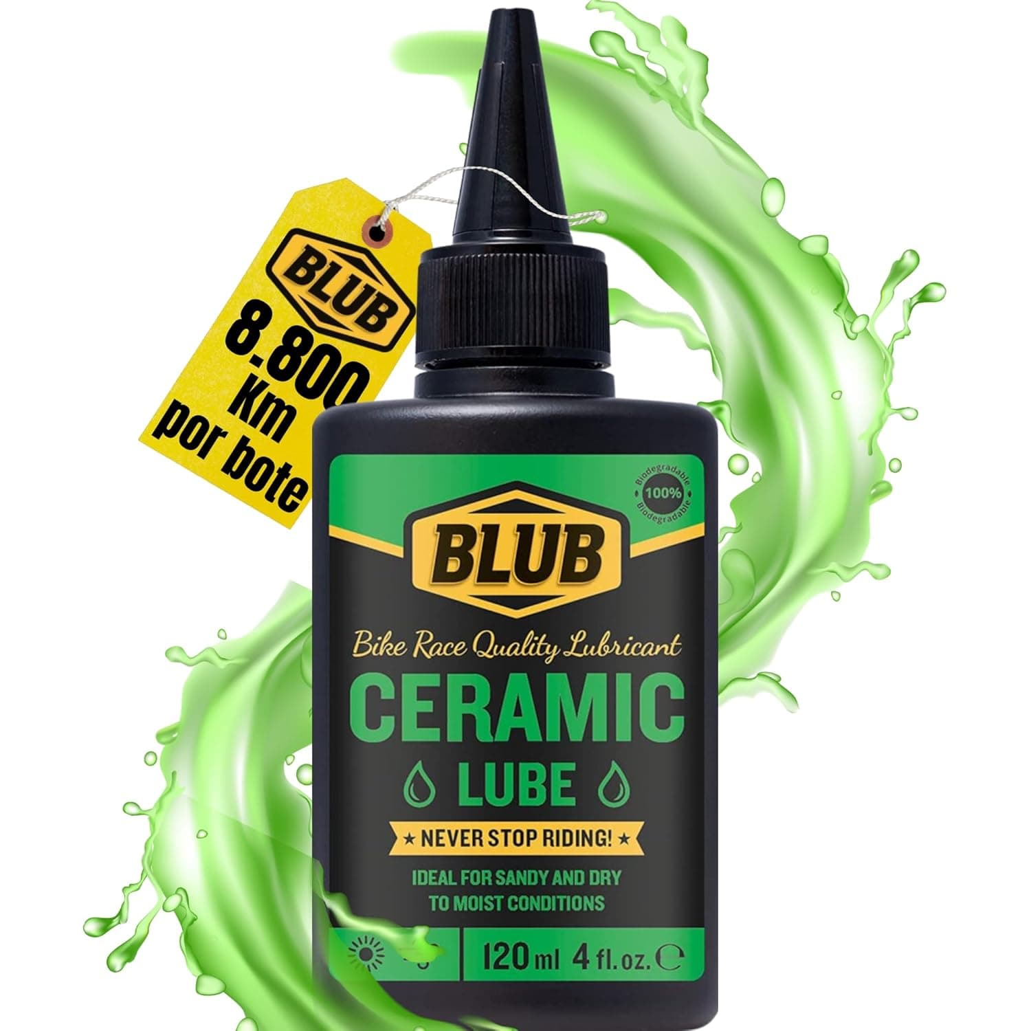 BLUB Ceramic Lube 120ml | Aceite Ceramico Cadena Bicicleta | Lubricante Bicicleta para Engrase Cadena Bicicleta | Bike Lube para MTB, BMX y Bici Carretera | Grasa Bici para Todas Condiciones, Verde