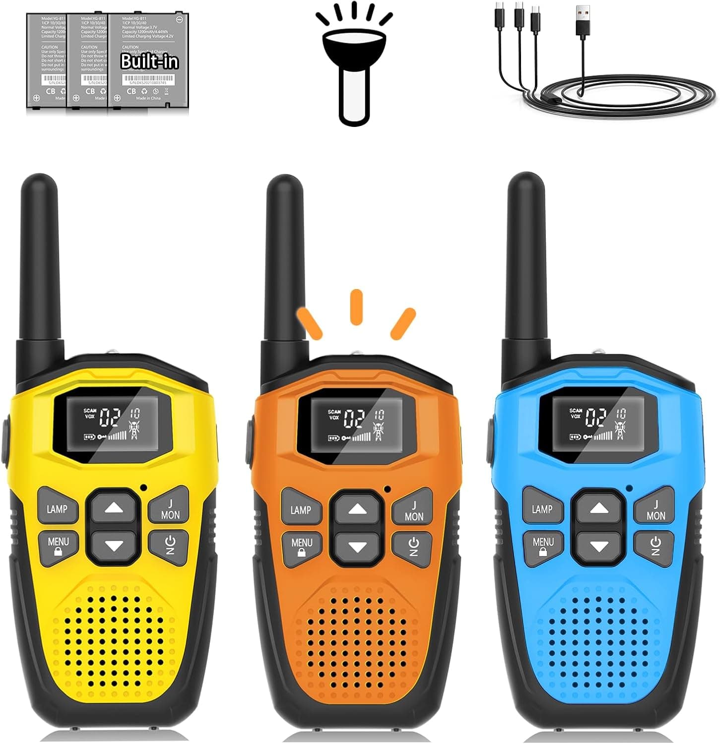 Walkie Talkie NiñOs Recargable,3pcs NXGKET Walki Talki Largo Alcance con BateríA De Iones De Litio Incorporada,16 Canales Cable USB Tipo C Auto Squelch para Juegos Al Aire Libre Camping Senderismo