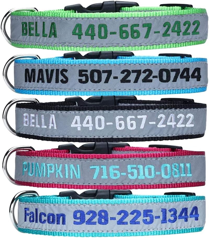 Collar de Perro Reflectante Personalizado, Nombre y número de teléfono del Perro Bordado, Collar Ajustable y Suave para Caminar y Correr