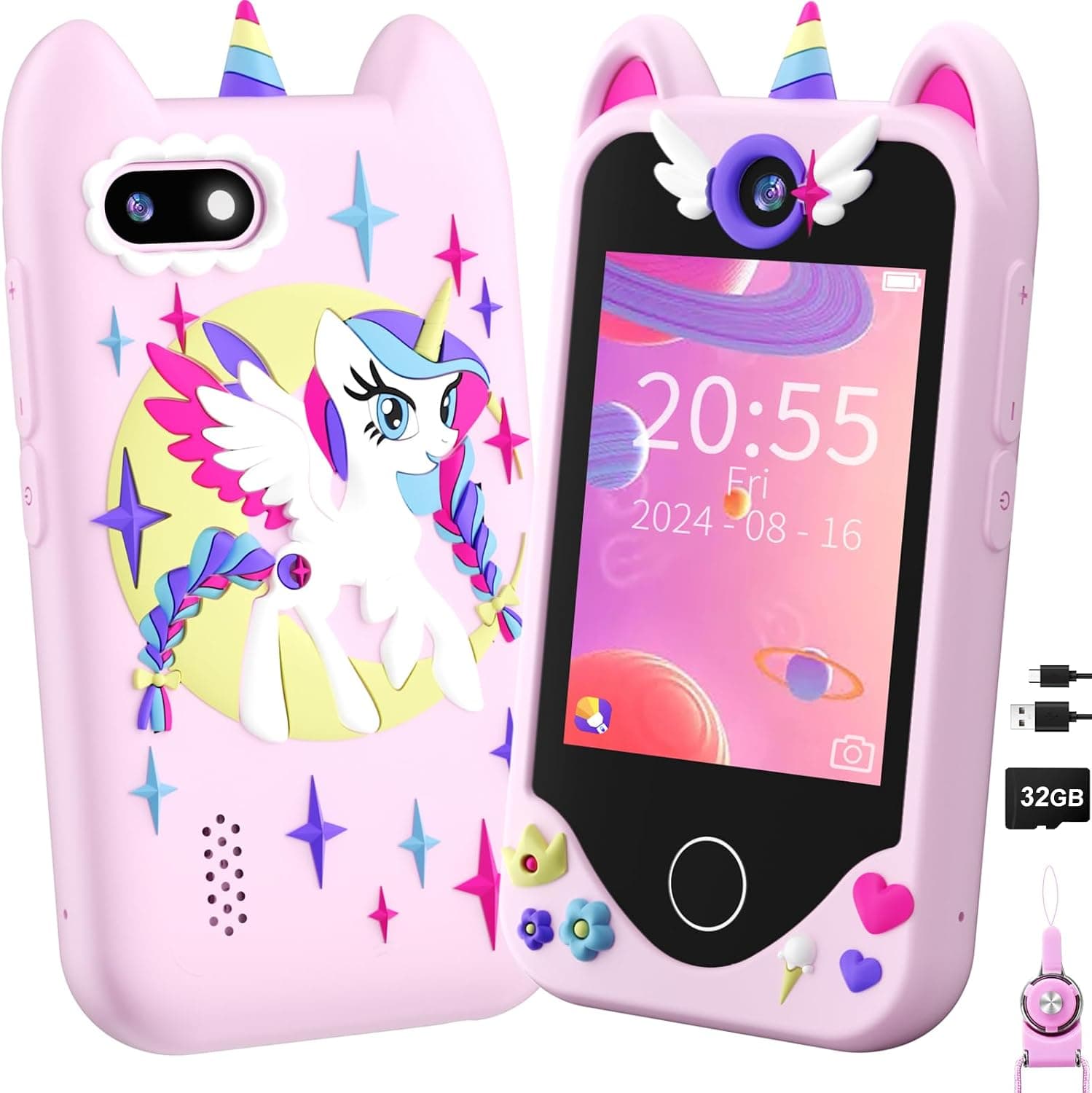 Teléfono Juguete para Niñas - Un Regalo para Navidad O Cumpleaños, Ideal para Niñas De 3 A 8 Años. Cuenta con Pantalla Táctil, Cámara, Funciones Educativas Y Juegos, Una Tarjeta SD de 32 GB (Rosa)