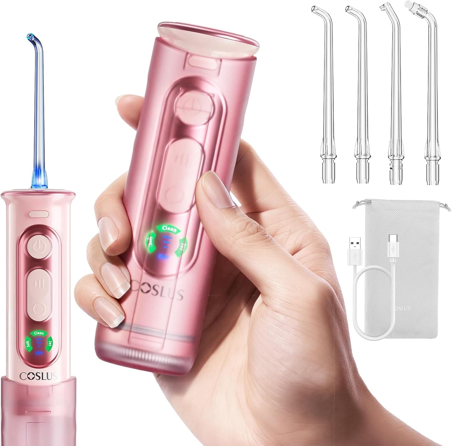 COSLUS T50 Irrigador Dental Bucal Inalámbrico Viajes con Pantalla, Rosa