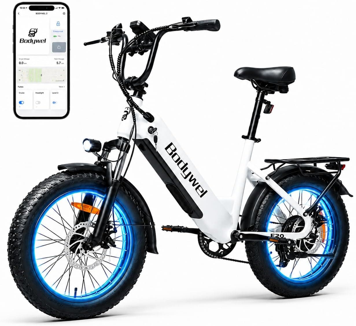 Bodywel F20 Bicicletas Eléctricas Adultos, 20x3” e-Bike Todo Terreno, Batería 48V 15Ah, Motor 250W, 7 Velocidades, Suspensión Ajustable, Frenos de Disco Doble