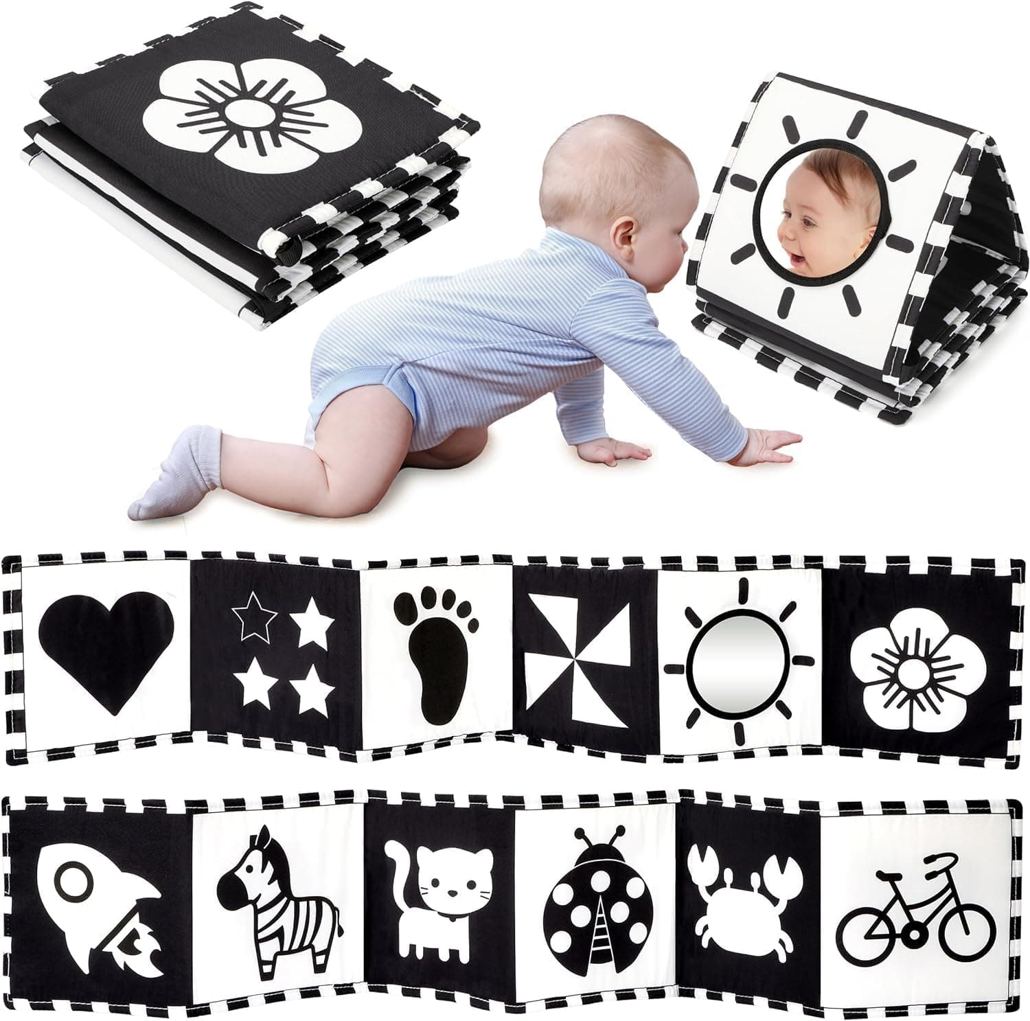 URMYWO Libro Bebé Blanco Y Negro, Tummy Time Bebé Montessori