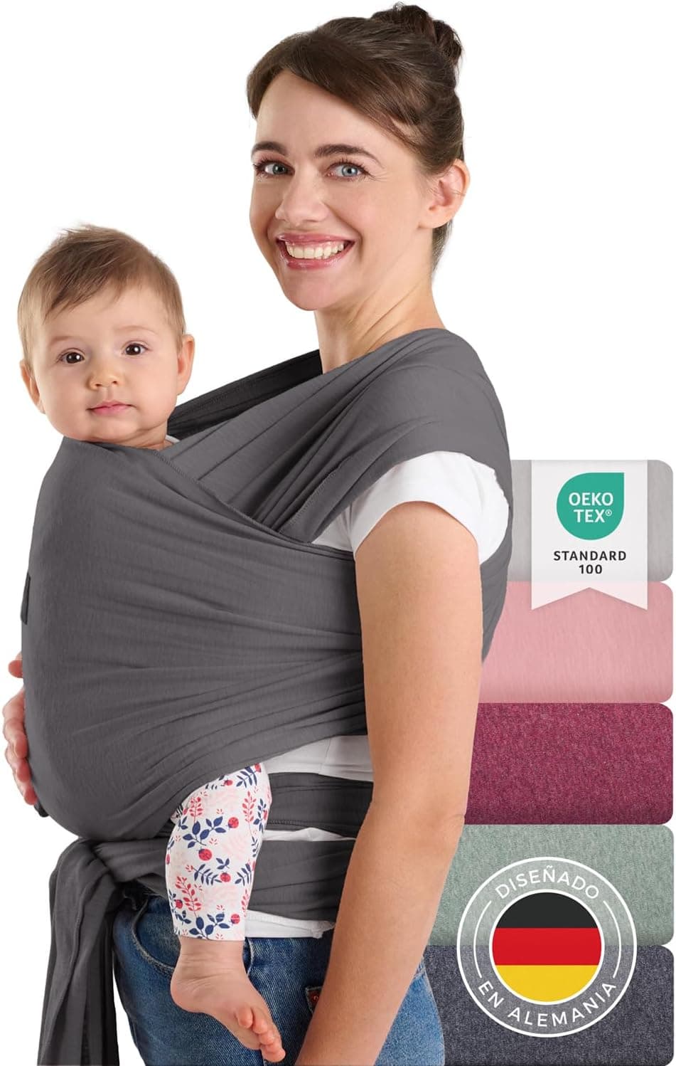 Laleni Portabebés recién nacidos hasta 15 kg de algodón suave | portabebés recién nacidos desde el nacimiento | Fular portabebés con certificado Oeko-Tex, con 5,10 m de longitud, color gris