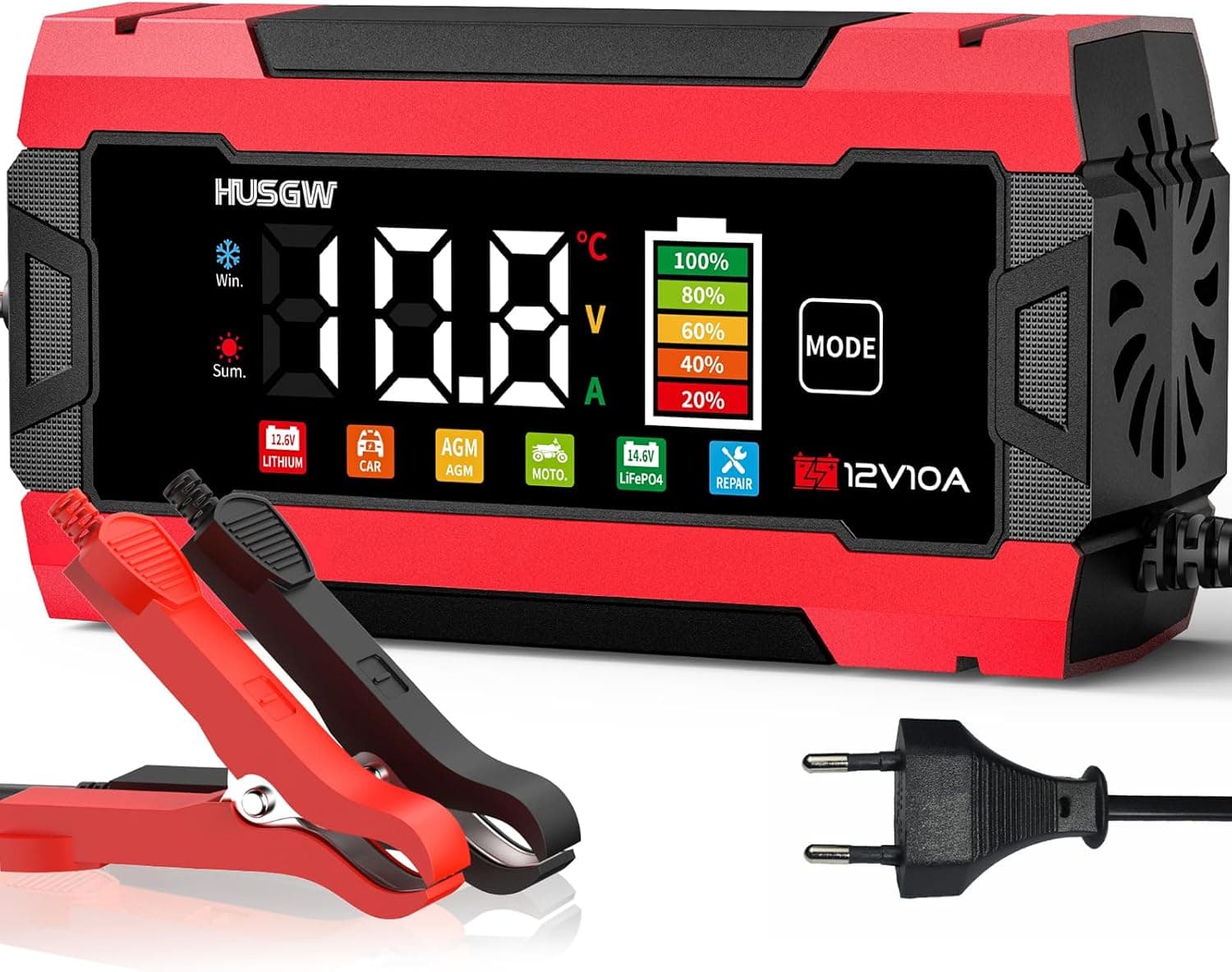 12V 10A Cargador de Batería de Coche,LiFePO4 Cargador de Batería de Moto