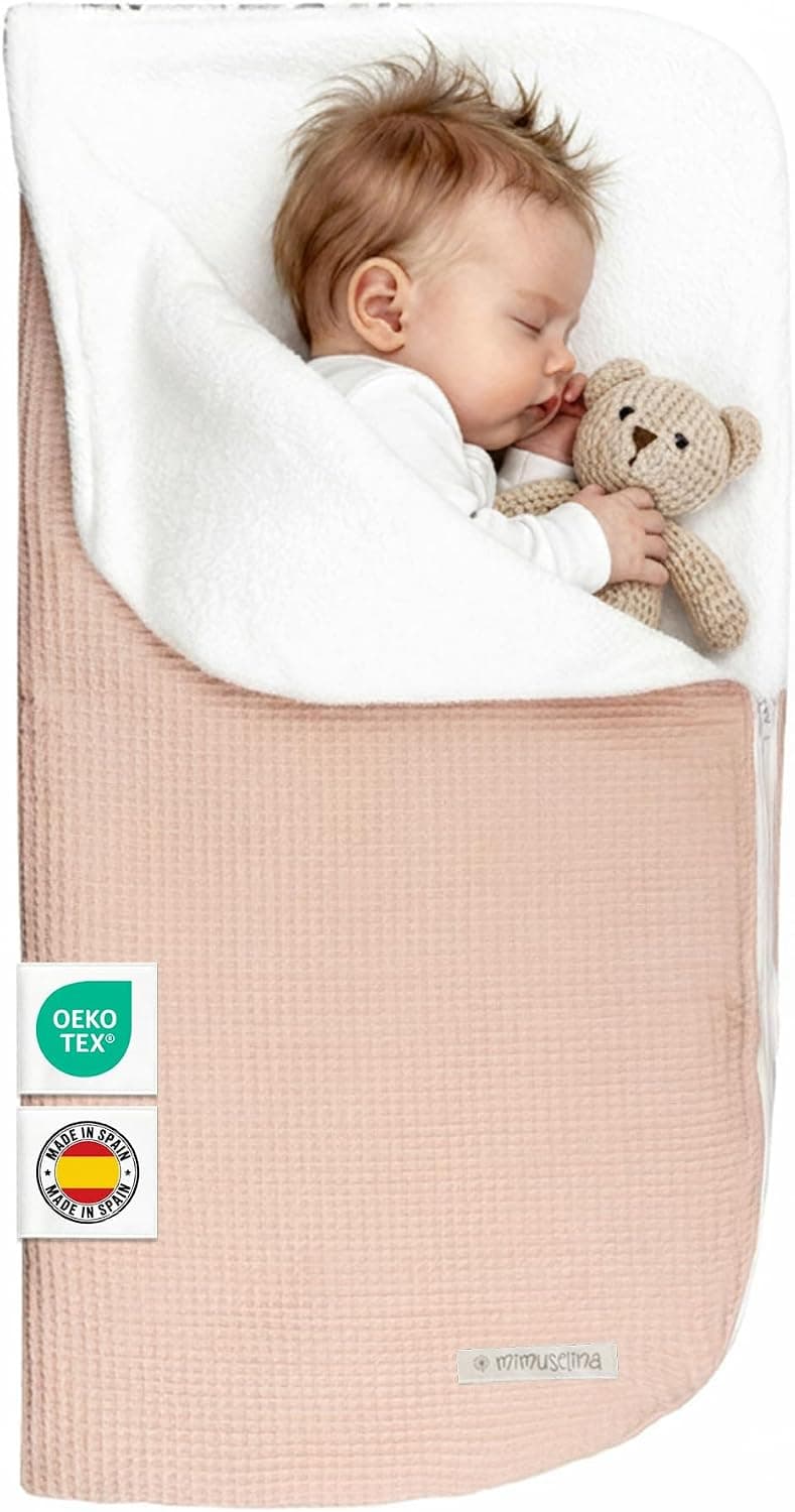 MIMUSELINA Saco Capazo Bebe Invierno Universal | para Carrito, Cuna y Silla de Paseo | Manta Bebe Invierno en Algodon Suave y Acogedor | 2 en 1: Saco 92x46 cm o Manta 92x92 cm | Hecho en España