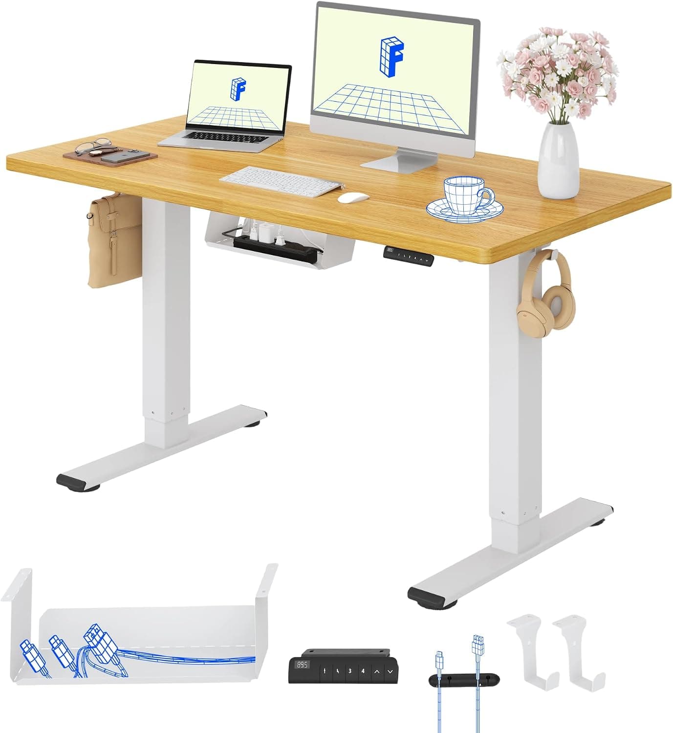 FLEXISPOT E1 Pro Escritorio Elevable Eléctrico 120x60cm con Tablero Entero