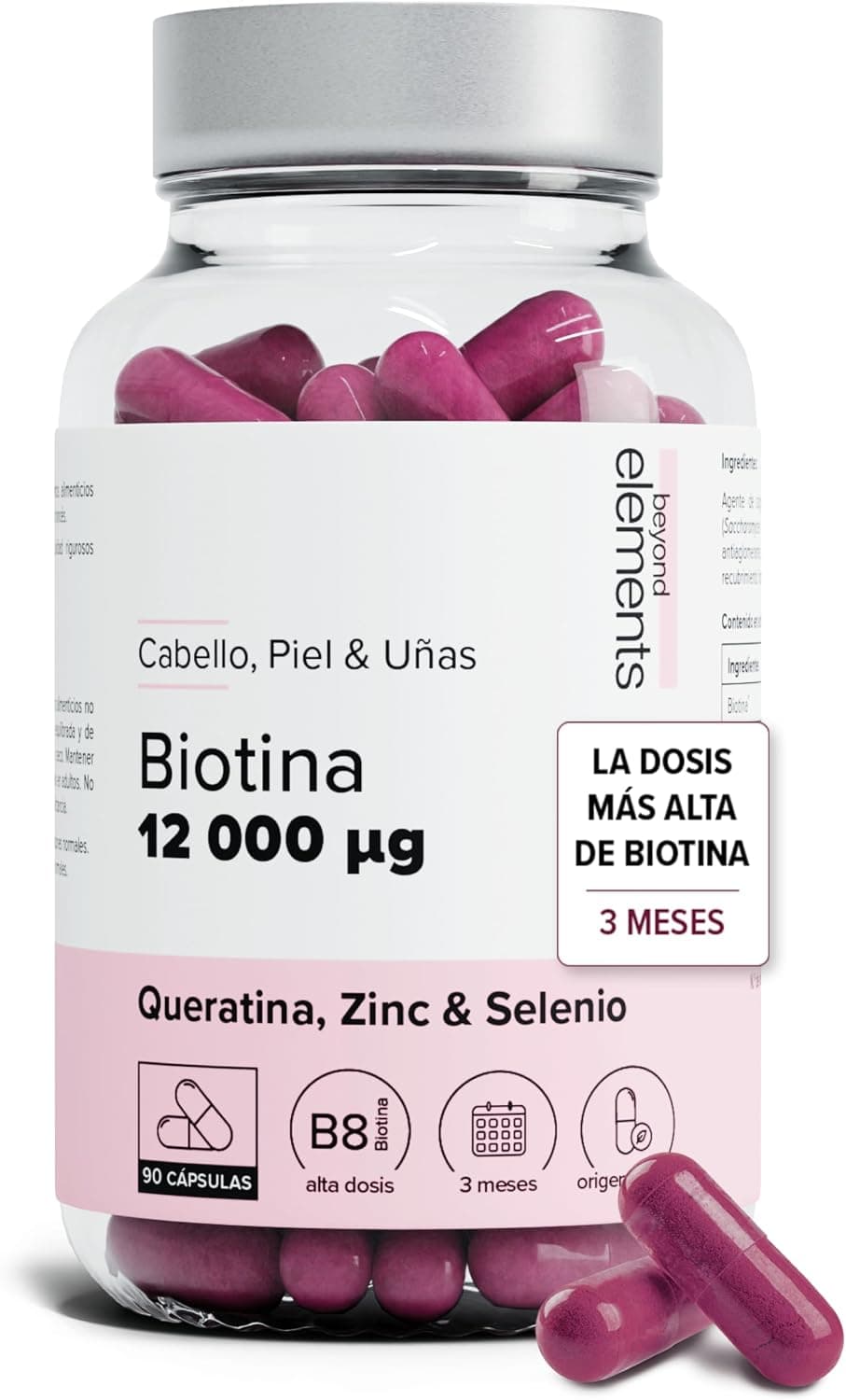 Biotina 12.000 µg con Queratina, Selenio & Zinc - Tratamiento de 3 Meses