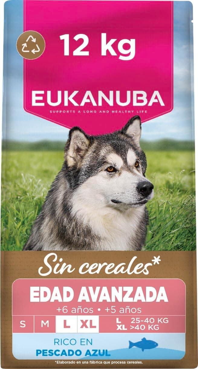 Eukanuba, alimento para Edad Avanzada sin Cereales con Pescado para Razas Grandes - Alimento seco Premium para Perros Senior, 12 kg