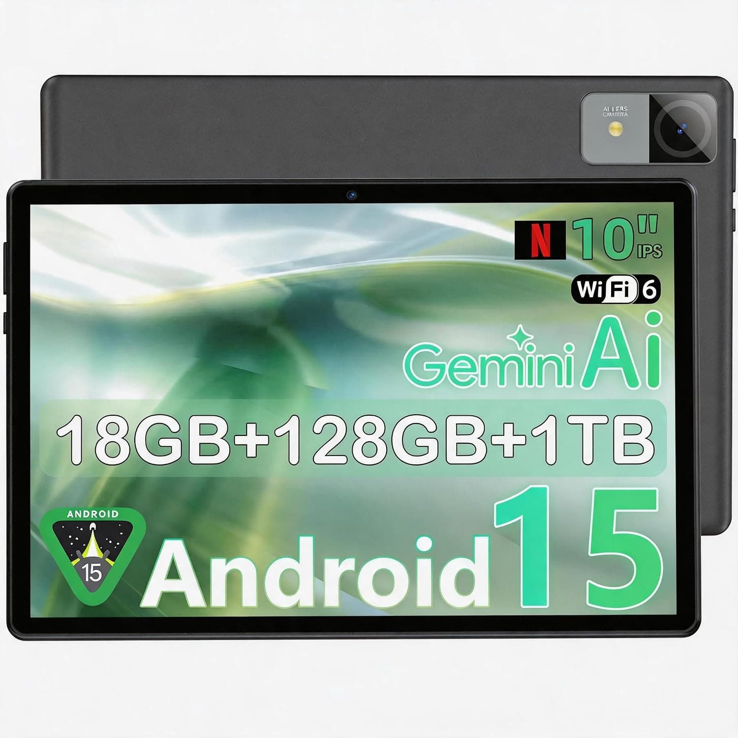 Tablet de 10 pulgadas, tablet Android 15, 18 GB de RAM (6+12) 128 GB ROM, T30 Octa-Core, 1 TB ampliable, WiFi 6, batería de 6000 mAh, pantalla IPS HD 1280 × 800, GPS, Widevine L1, tabletas