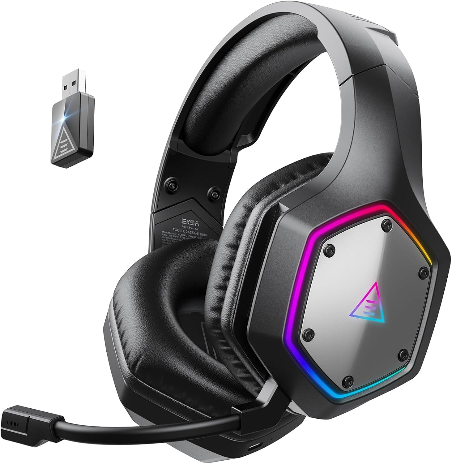 EKSA E1000BT Auriculares Gaming Inalámbricos 2.4GHz, Cascos Gaming Inalámbricos con Micrófono ENC, Auriculares Gaming Bluetooth para PC PS5 PS4, 120H Batería, Sonido Surround 7.1