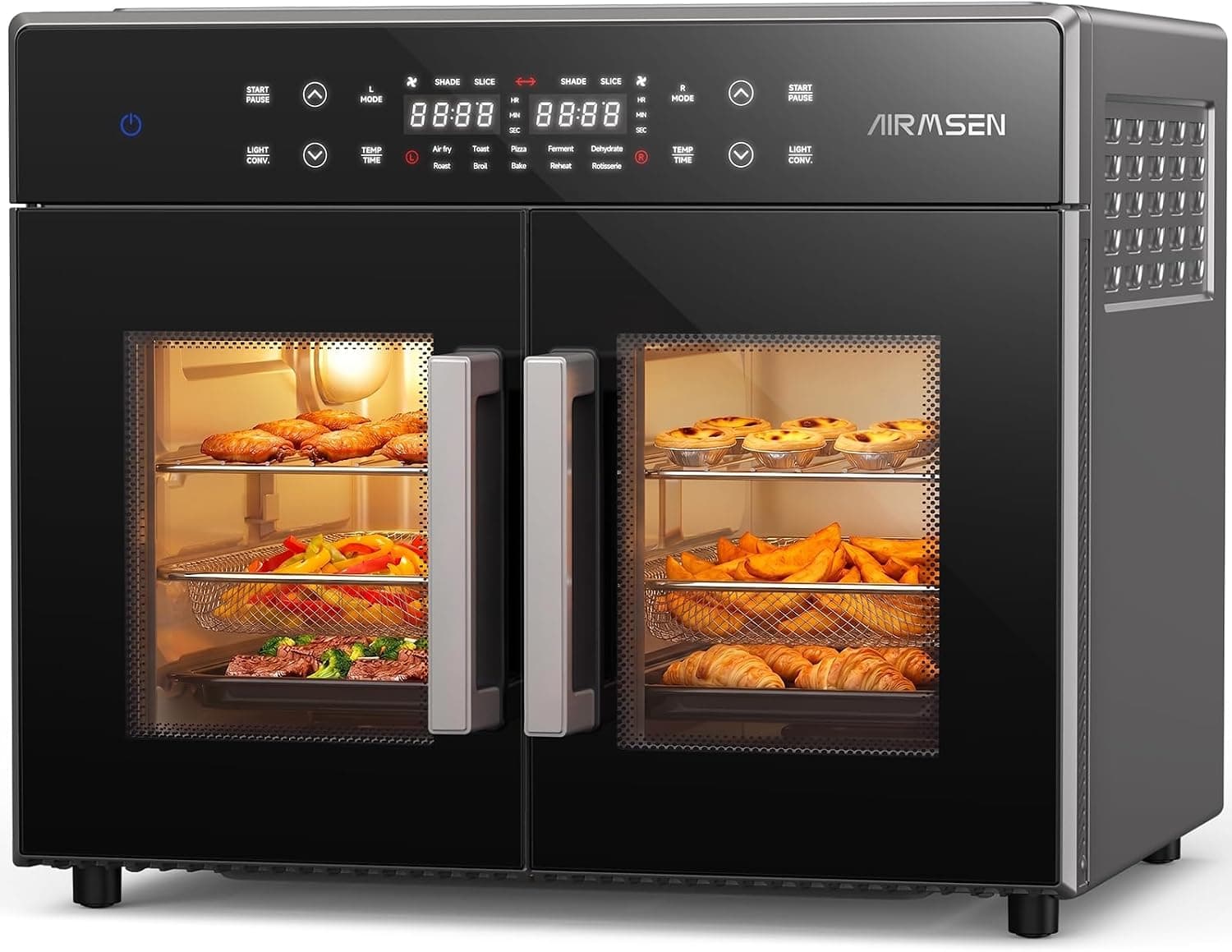 AIRMSEN 10 en 1 Horno Freidora de Aire Doble Puerta, 30L XL