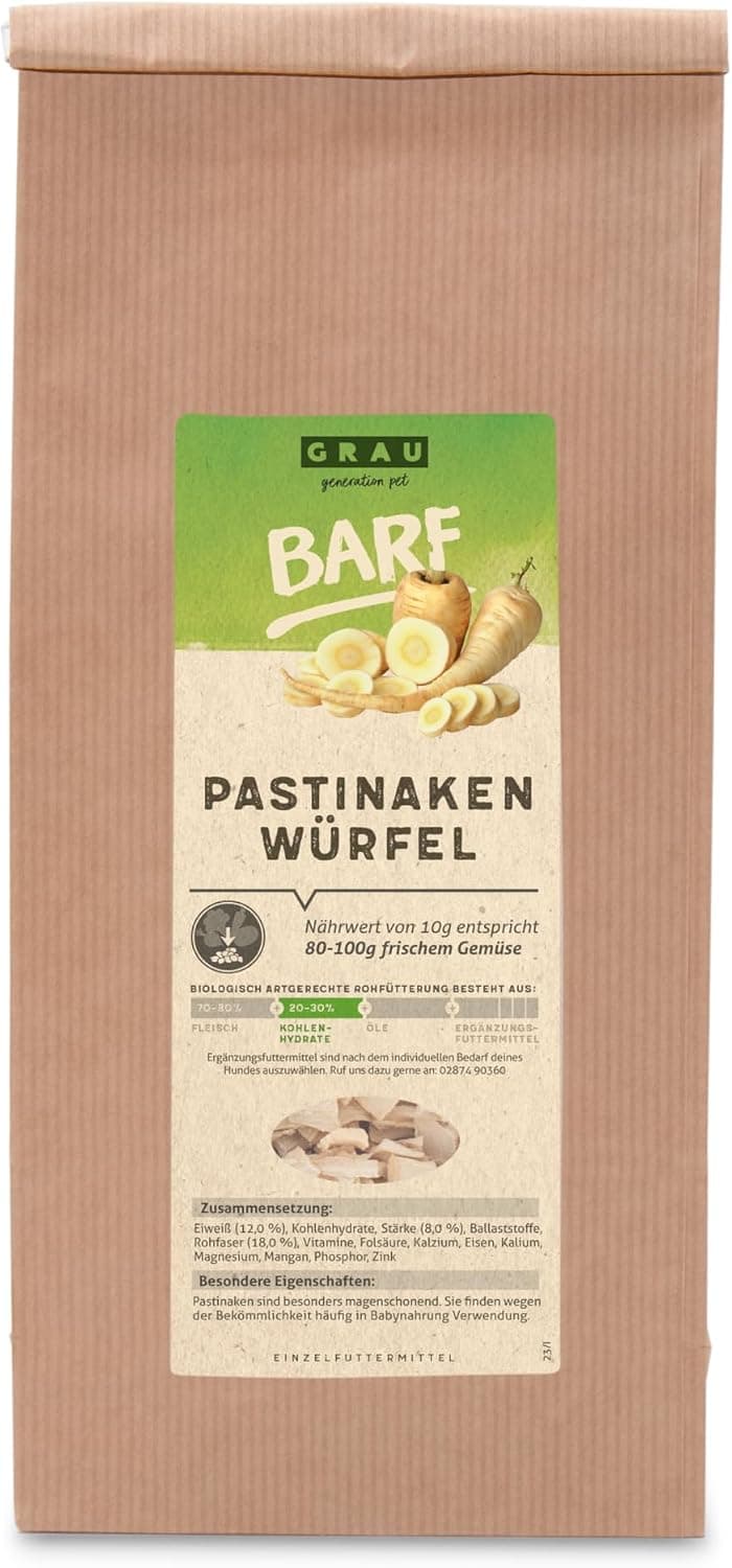GRAU – El Original – Verdura deshidratada para menús Barf para Perros - Dados de chirivía, Pack Individual (1 x 500 g), alimento complementario para Perros