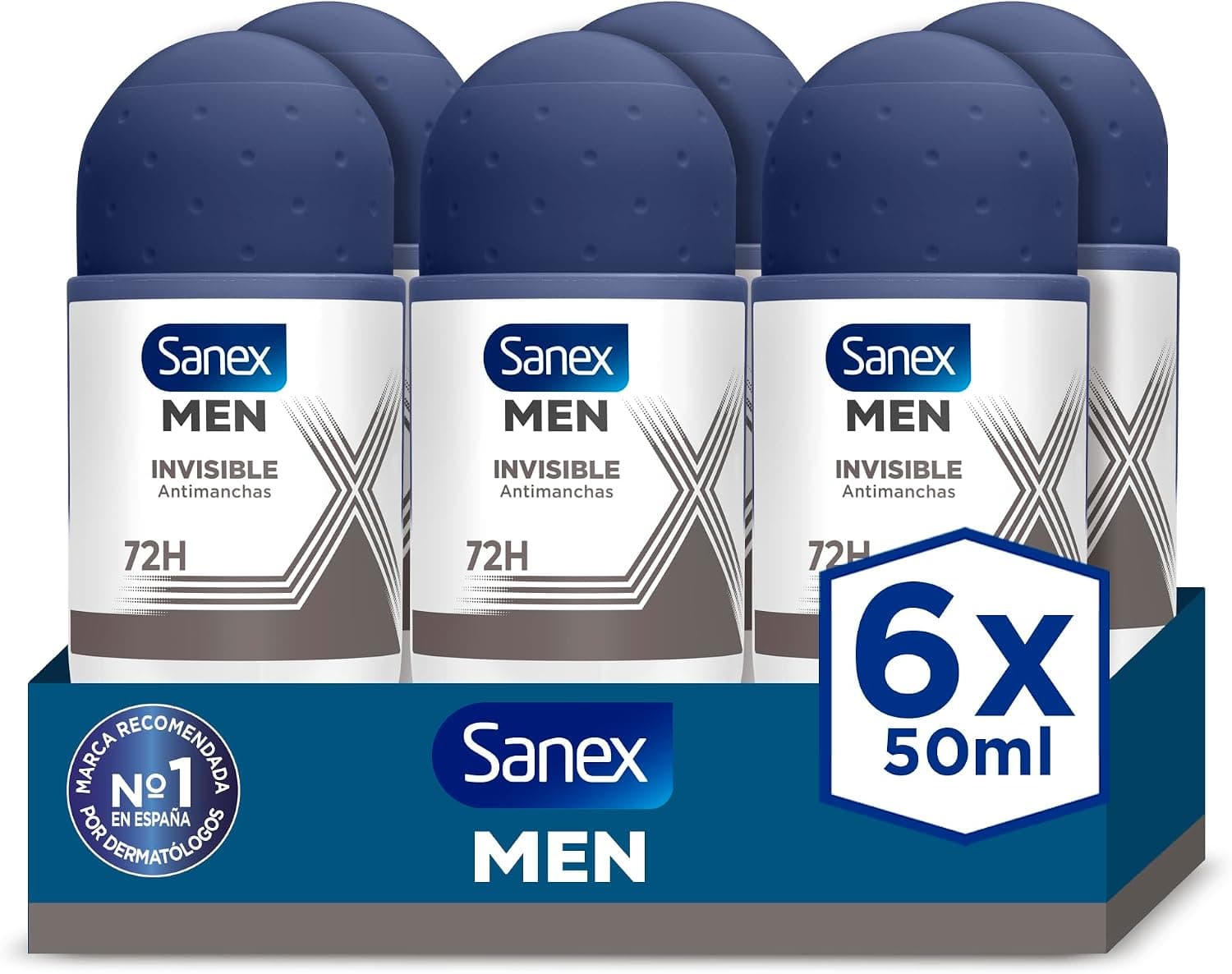 Sanex Men Invisible, Desodorante Antitranspirante Roll-On Hombre, 6x50ml