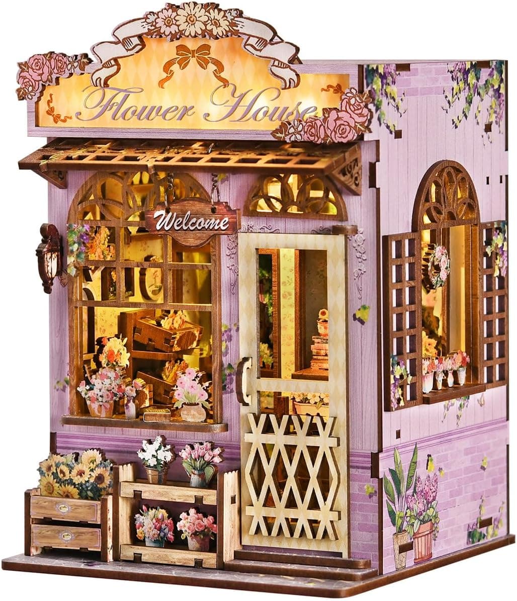 BATTREVO DIY Book Nook,con Caja de música y luz LED, Kit de rincón de Lectura para Adultos, Rompecabezas de Madera 3D, casa en Miniatura, decoración de estantería (Rincón tranquilo: El invernadero)