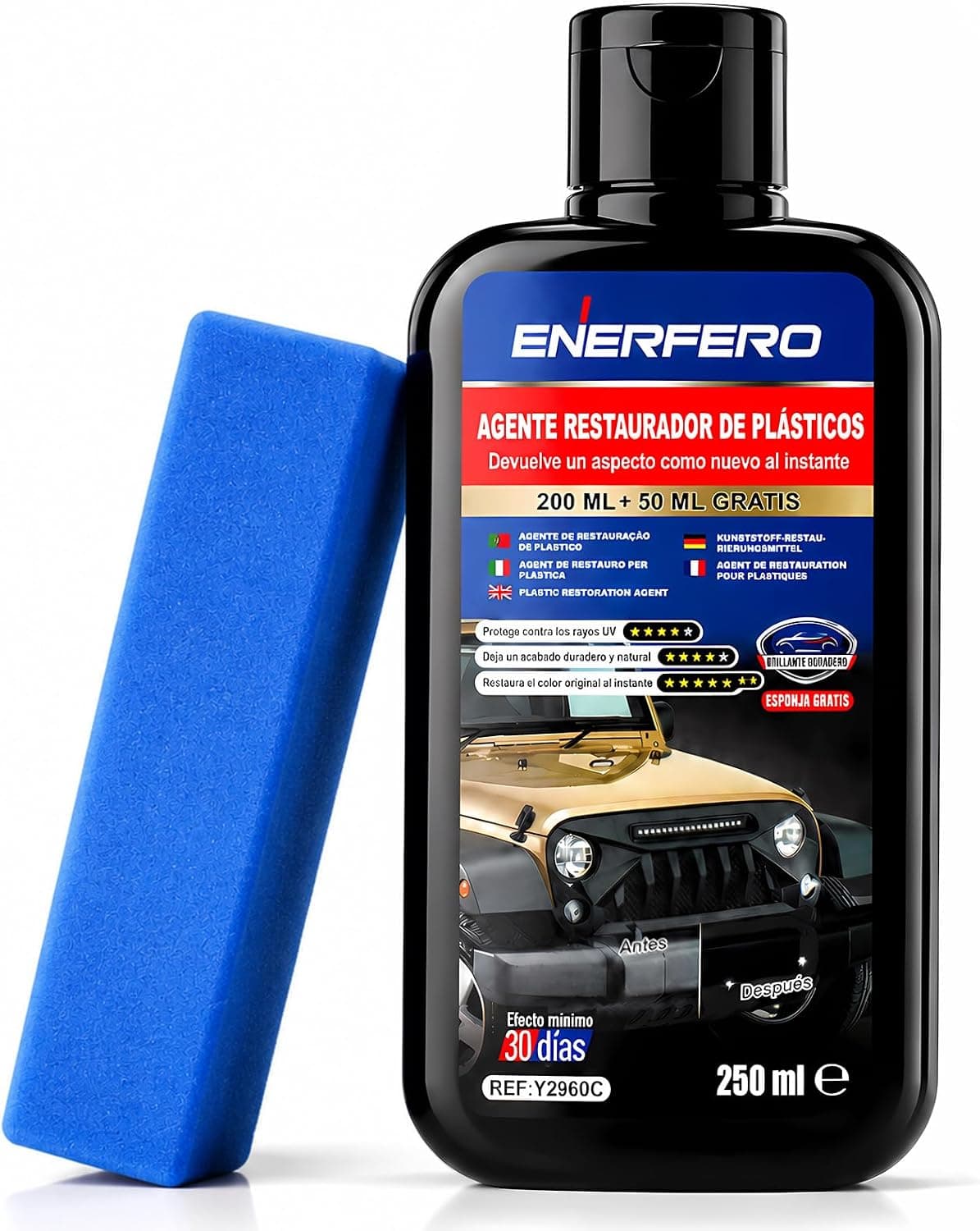 Restaurador De Plasticos Coche,Limpieza Coche,Renovador de Plásticos y Gomas para Automóviles,Restaurador Gomas Viejas Recupera Brillo Interior,250ml+Esponja Premium