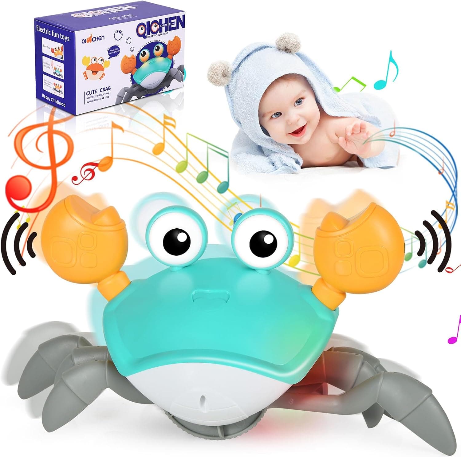 Cangrejo Juguete Bebe,Juguetes Niños 1 Año, Juguete para Gatear para Bebé,USB Recargable,con Interruptor de Control de Sonido y Velocidad,Regalo para Niños de 6 Meses a 5 Años (Azul)