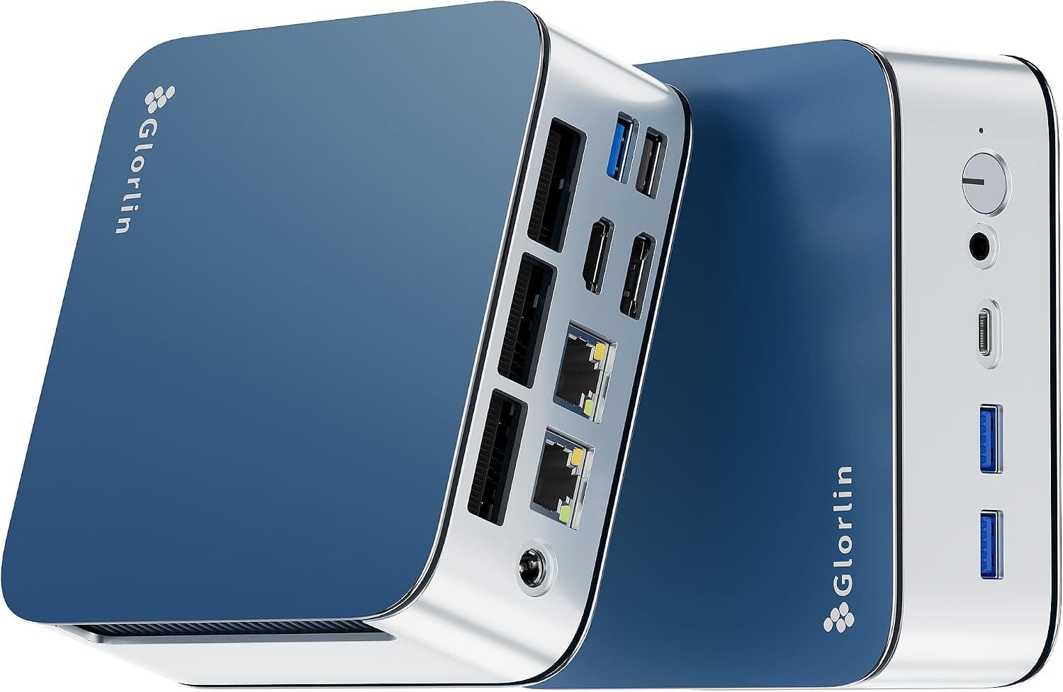Glorlin Mini PC Ryzen 7 6800H (hasta 4.7GHz), 16GB LPDDR5 512GB NVMe SSD, Radeon 680M, Triple Pantalla 4K HDMI/DP/Type-C, Dual LAN, WiFi 6 BT5.3, Mini computadora de Escritorio para Oficina, hogar y