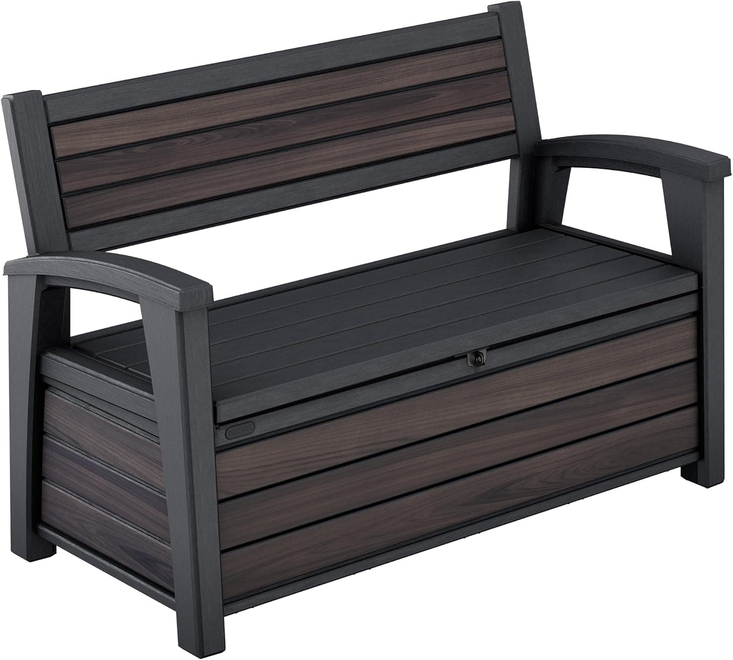 Keter Deco, Banco arcón Exterior, Baúl almacenaje, Capacidad 227 L, Resina, Acabado Efecto Madera Rosewood, 151.7 x 72.5 x 70 cm